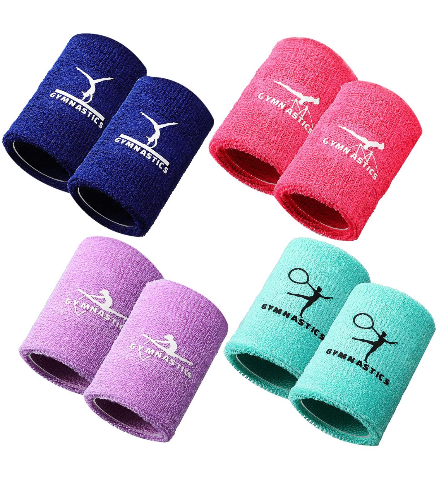 Kids Sports Wristbands Set | Colorful Sweatbands for Gym | Polyester Cotton Wrist Bands | Pink Navy Light Purple Turquoise - 4 Pairs - Buy Online on GoSupps.com
