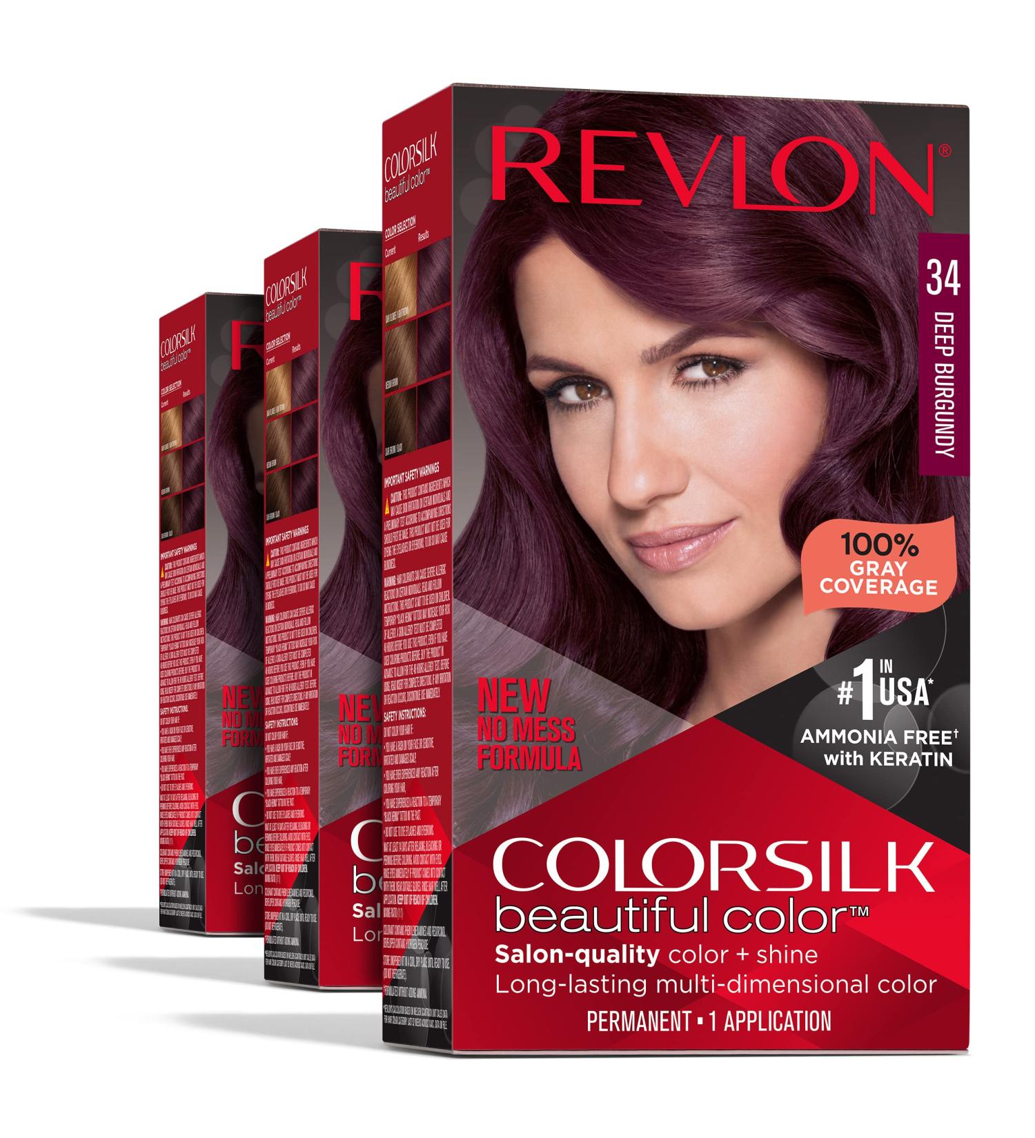 Revlon Colorsilk Permanent Red Hair Dye 34 Deep Burgundy - Pack of 3 | Ammonia-Free with 100% Gray Coverage - Buy Online on GoSupps.com