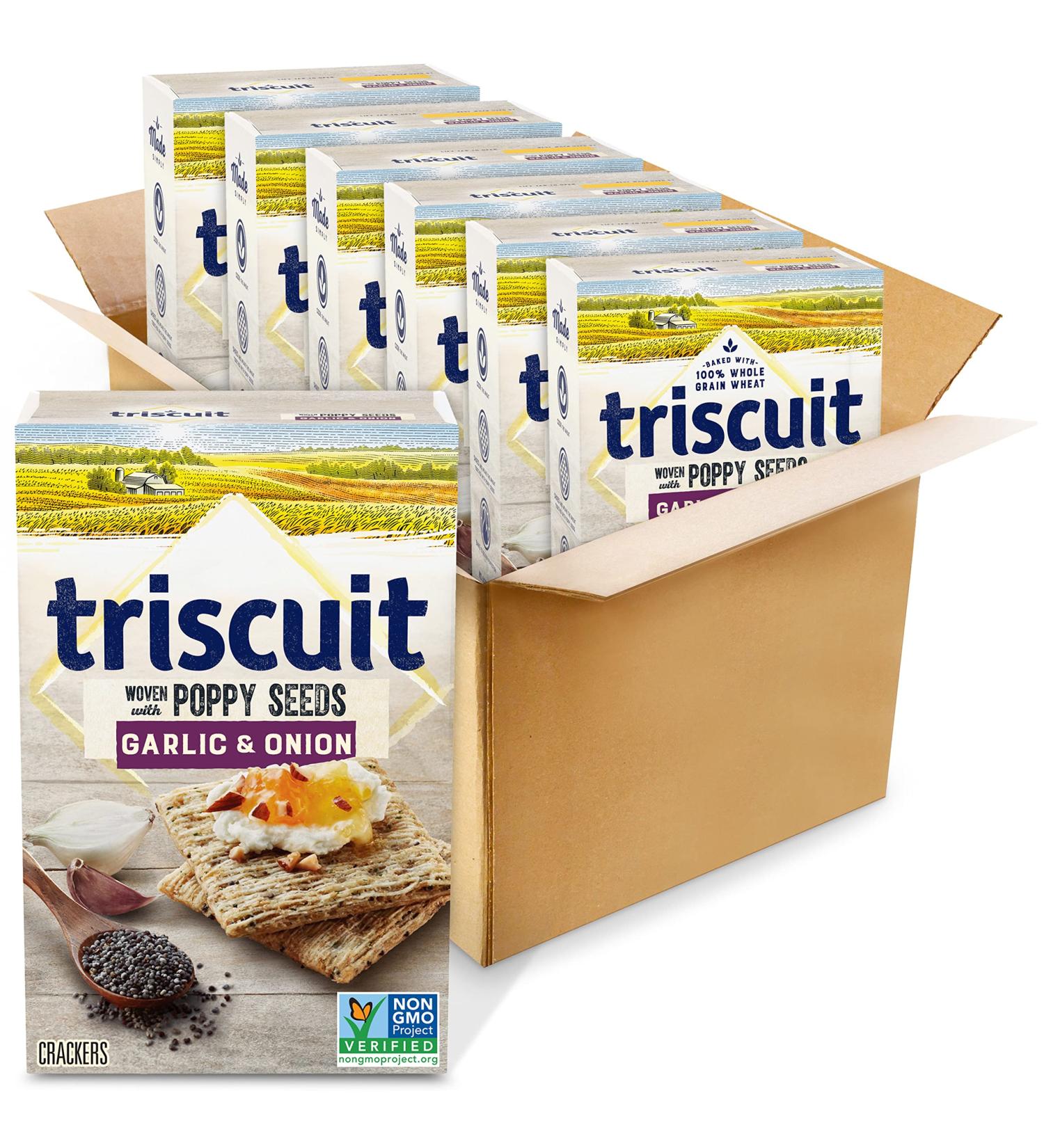 Triscuit Garlic & Onion Poppy Seed Crackers 8oz (Pack of 6) | Non-GMO, Savory Snack Option - Buy Online on GoSupps.com