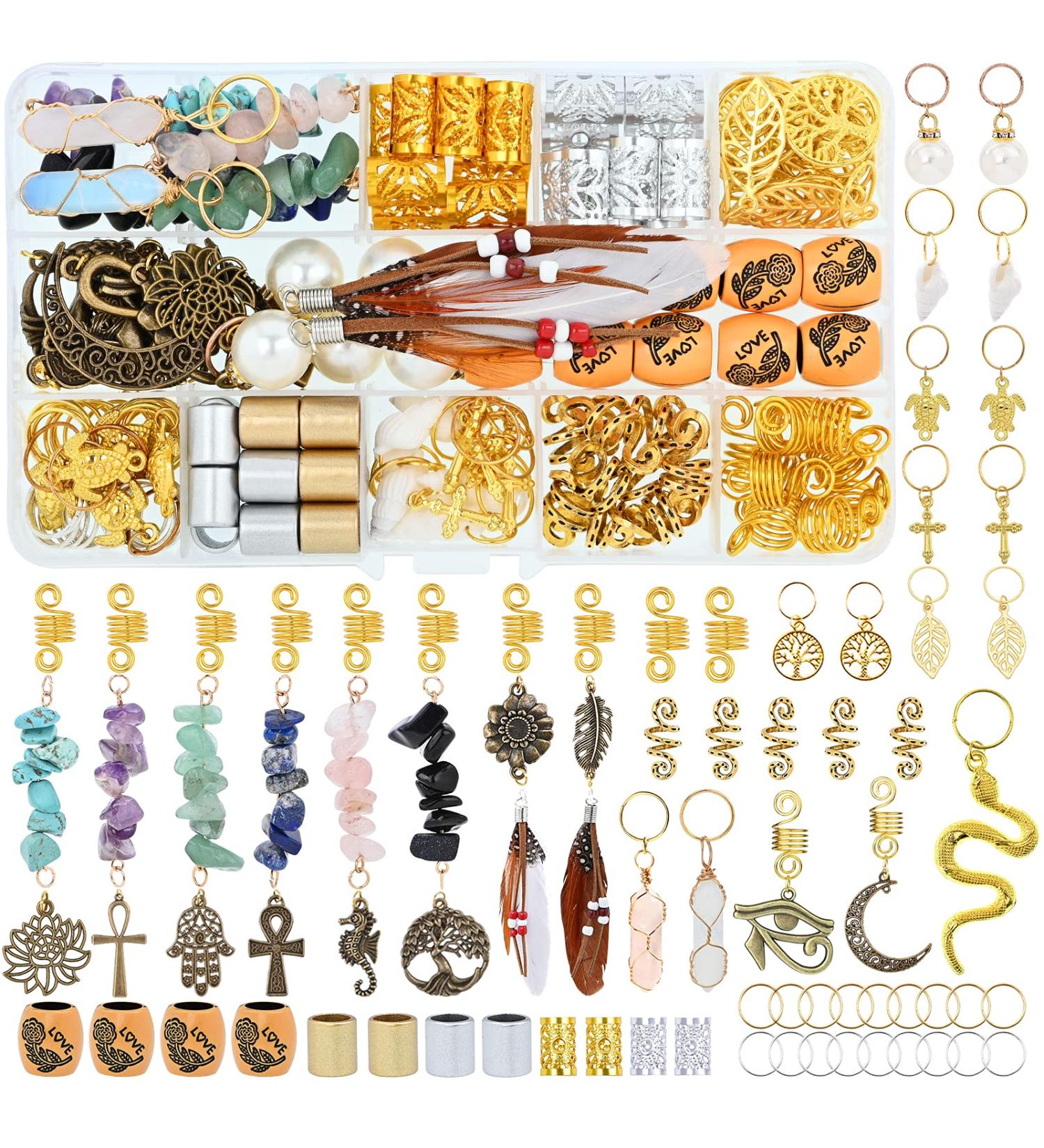 Lykoow 161Pcs Dreadlocks Hair Jewelry - Gold Wire Wrapped Crystal Beads for Women | Hair Accessories for Braids, Locs, and Twists - Metal Coils, Pearls, and Hair Clips Included - Buy Online on GoSupps.com