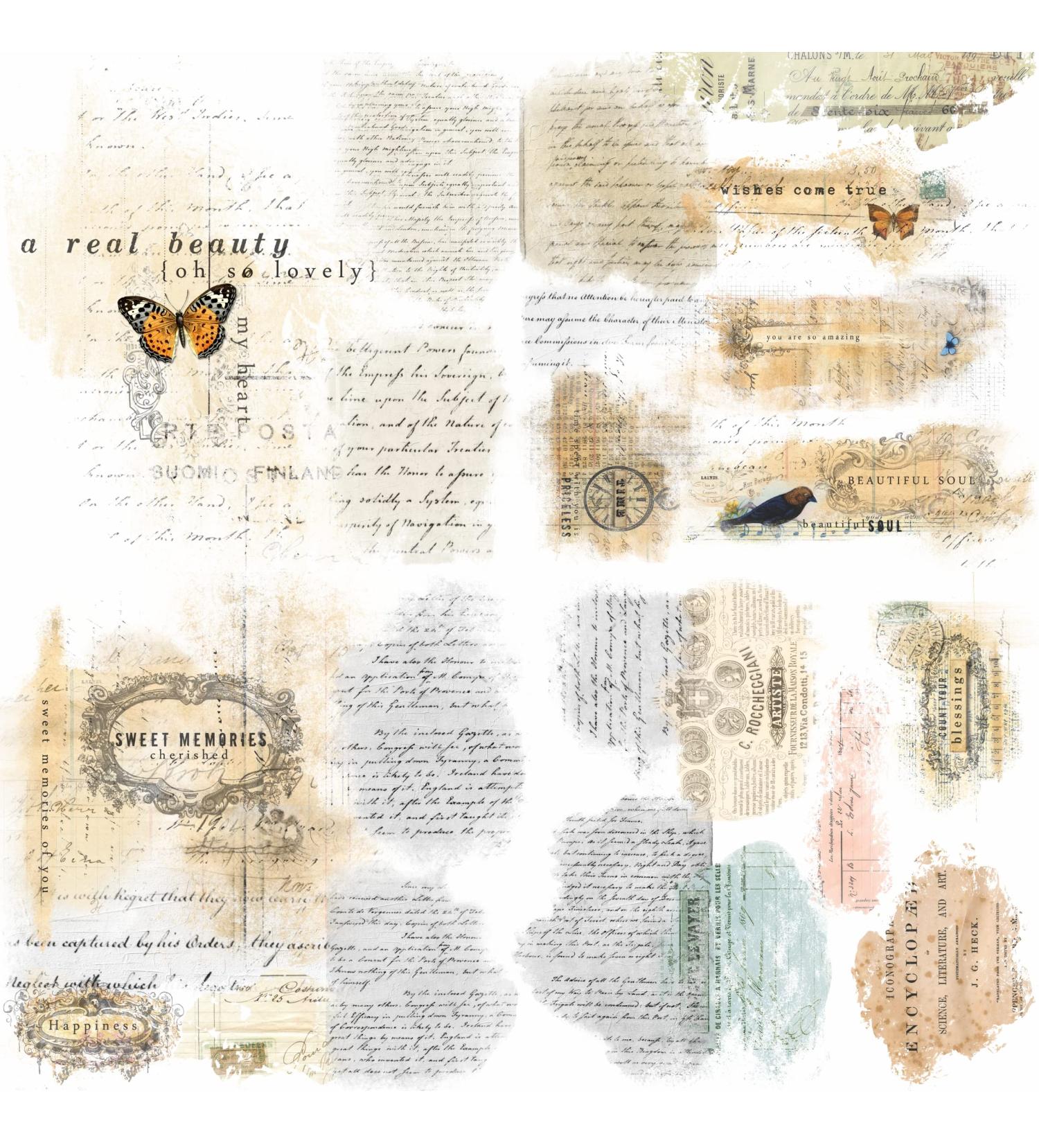 Script Pieces Overlay Rice Paper  8 x 10.5 inch - 6 x Different Printed Mulberry Paper Images 30gsm Visible Fibres for Decoupage Crafts Mixed Media Collage Art - Buy Online on GoSupps.com