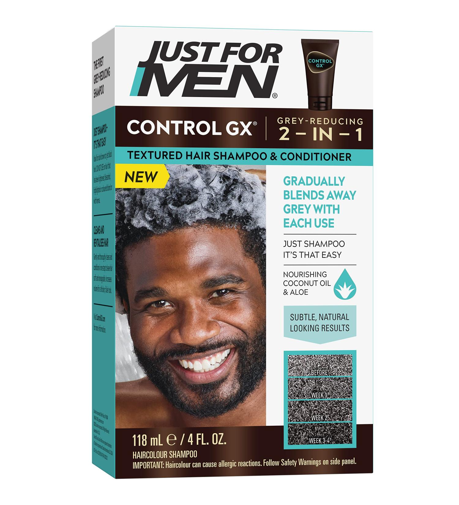 Just for Men Control GX Grey Reducing Shampoo for Textured Hair  Gradual Hair Color for Men  4 Fl Oz (Pack of 1)