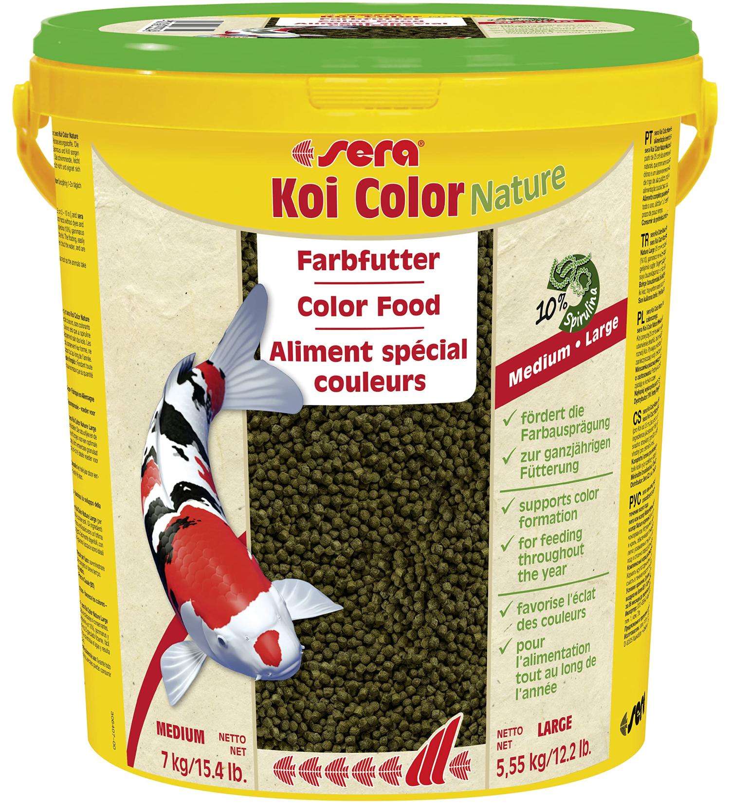 Buy Sera Koi Color Nature Medium 21L (7kg) - Natural Spirulina Fish Food for Colorful Koi (12-25cm) - No Colors or Preservatives - Buy Online on GoSupps.com