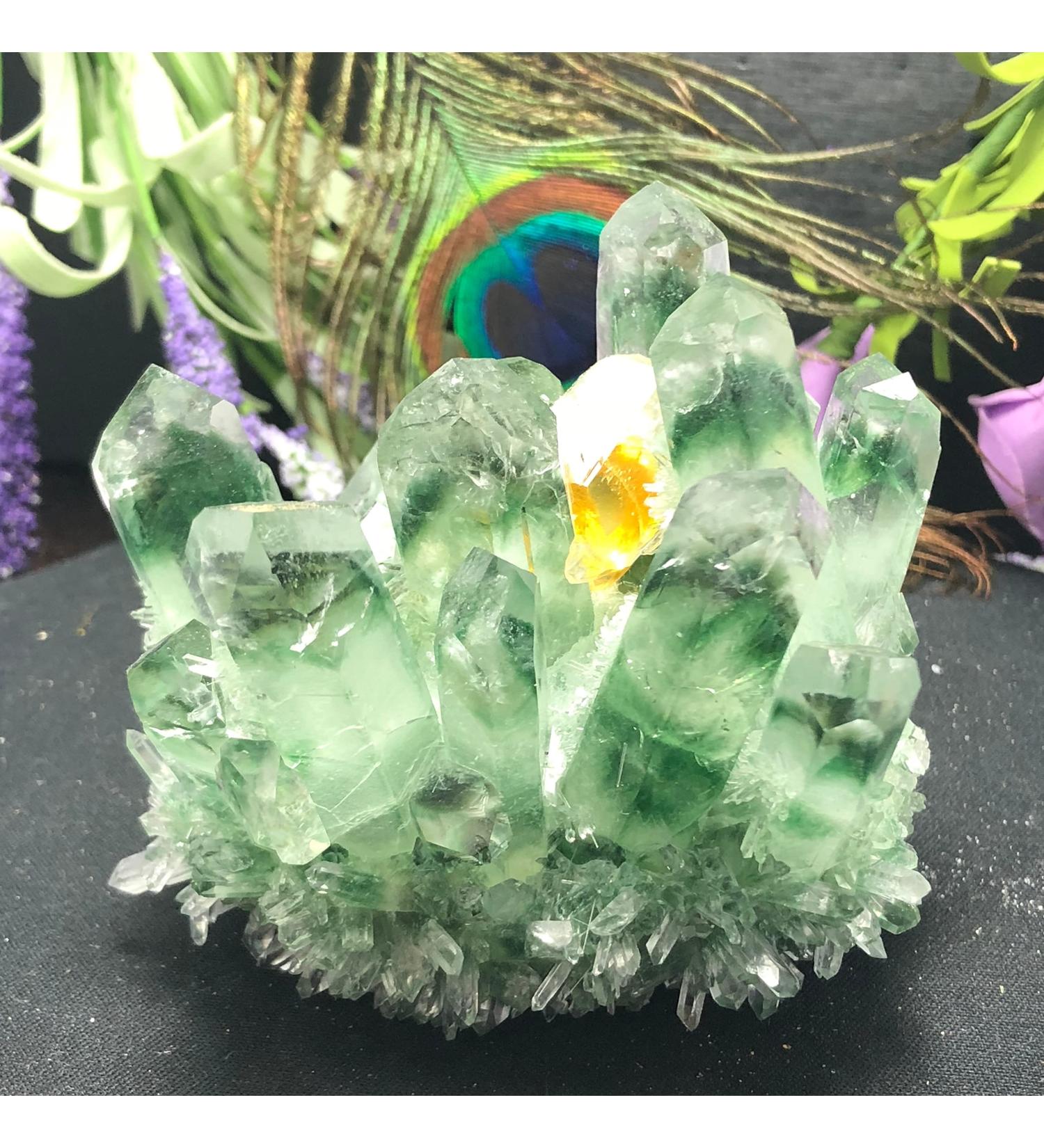 Natural Crystal Natural Green Ghost Phantom Quartz Crystal Cluster Rock Stones and Crystals Specimen Home Deco ningxiao (Color : 750-800g)