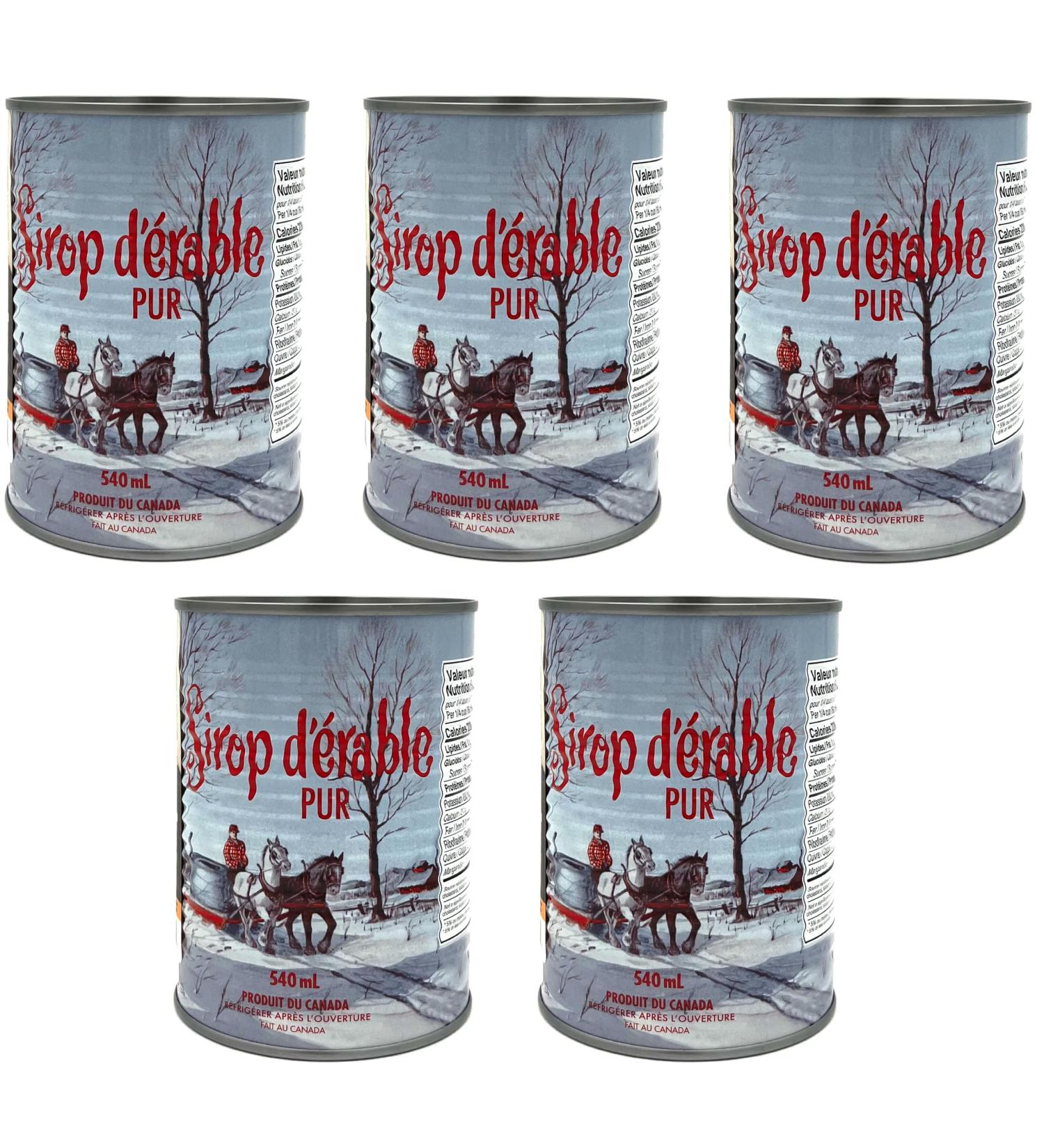 Pack of 5 canned Quebec golden maple syrup - 100% pure - 540ml cane x 5 units - Premium maple syrup - Buy Online on GoSupps.com