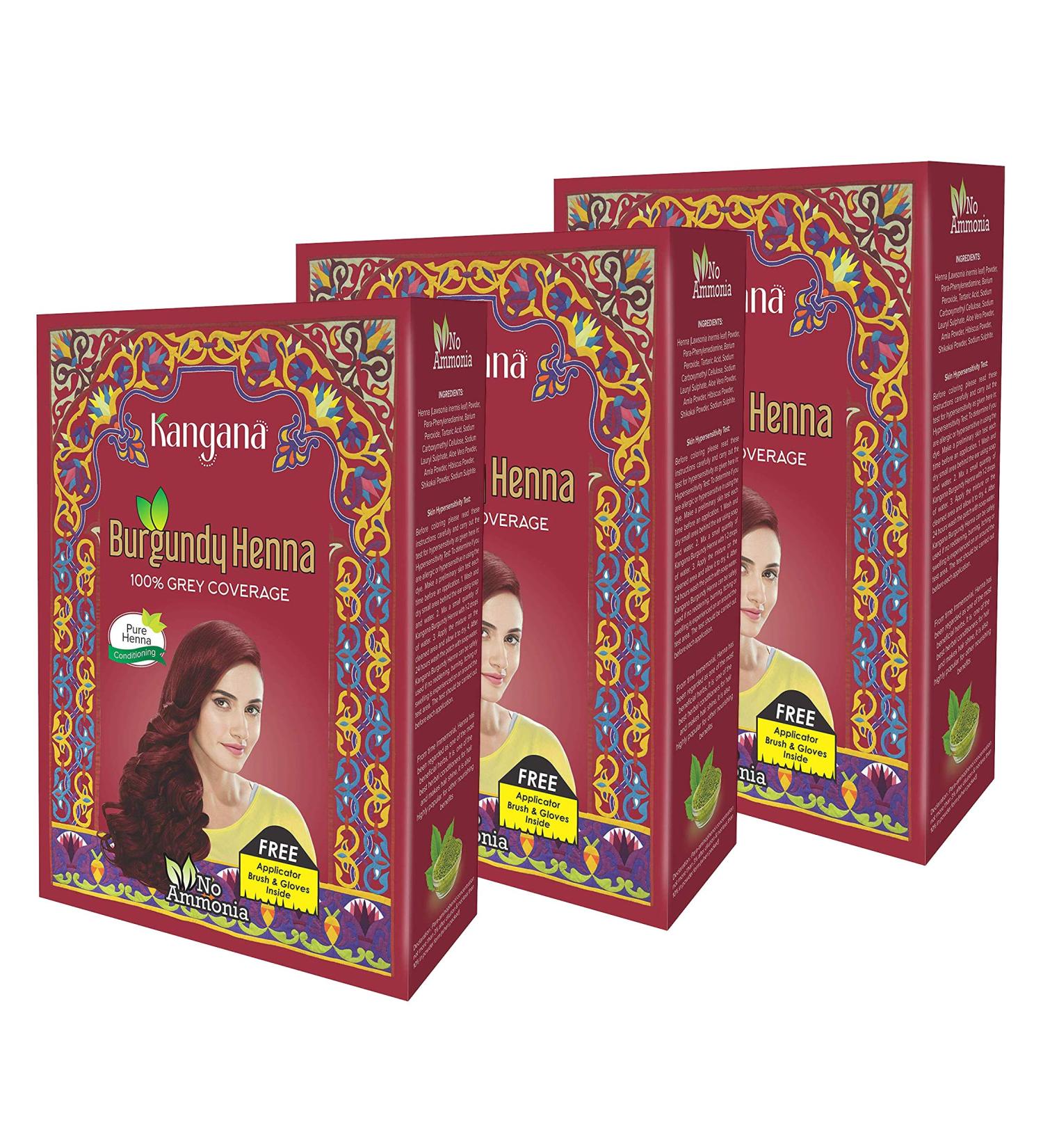 Kangana Burgundy Henna Powder - 100% Grey Coverage Natural Hair Dye 5x30g Pouches - Pack of 3 - Buy Online on GoSupps.com