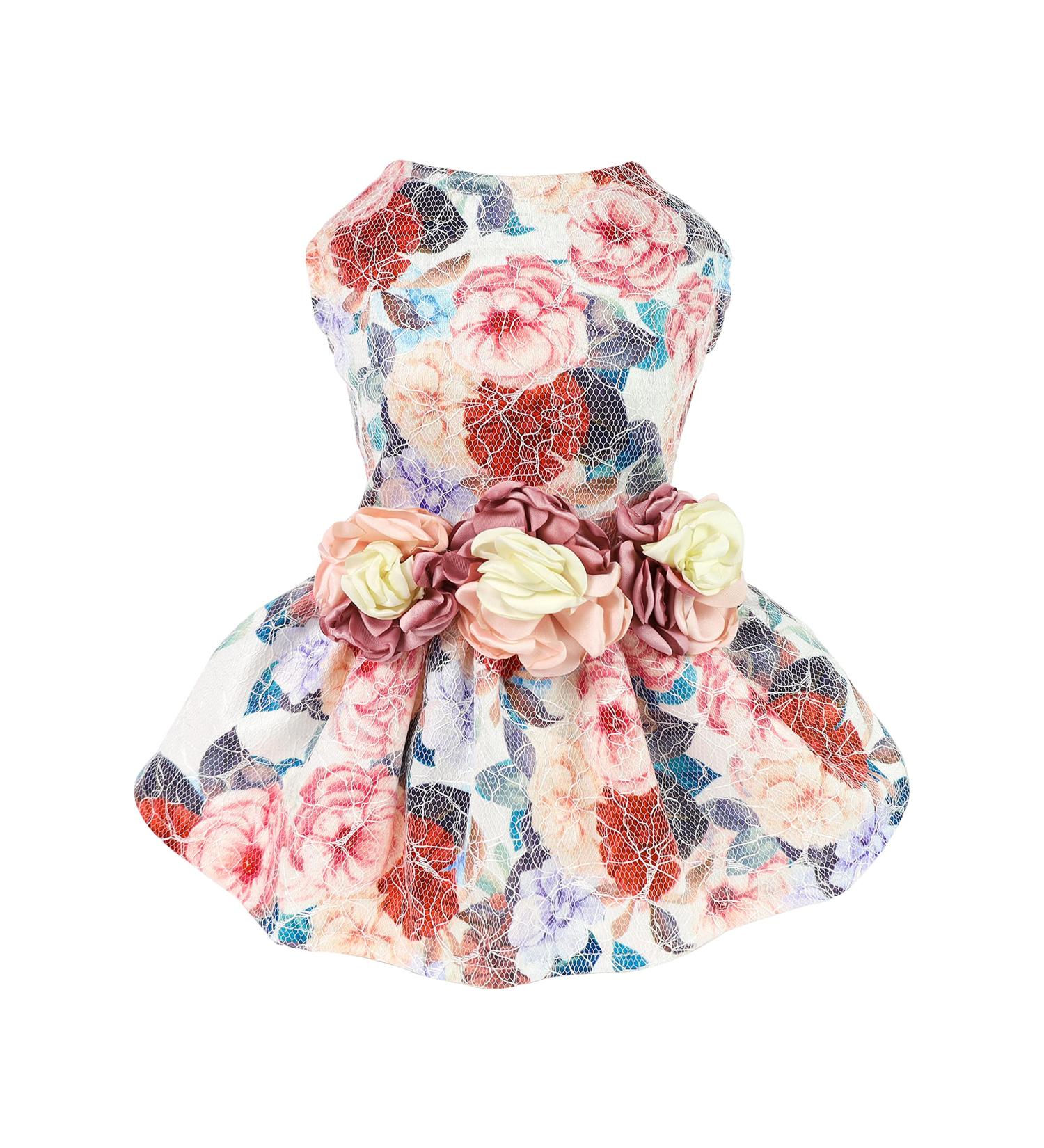 Fitwarm Fancy Flower Dog Dress for Mothers Day | Girl Dog Clothes Wedding Gown | Pet Birthday Party Outfit | Puppy Lace Dress in Pink - XS - Buy Online on GoSupps.com