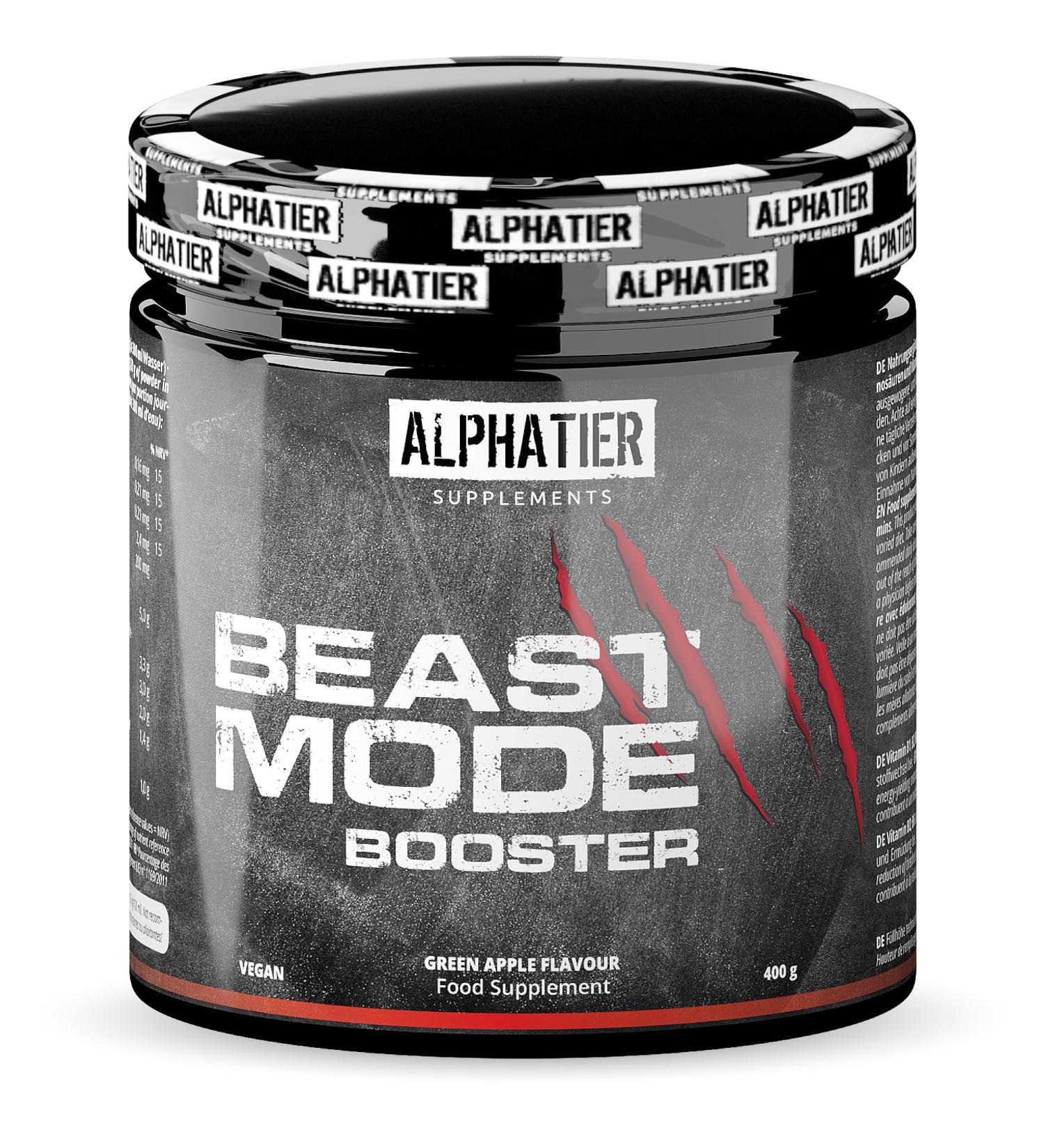 Booster Pre Workout - Alphatier Beastmode 400g - Vegan Green Apple Caffeine & Amino Acids for Ultra Hardcore Pump - Buy Online on GoSupps.com