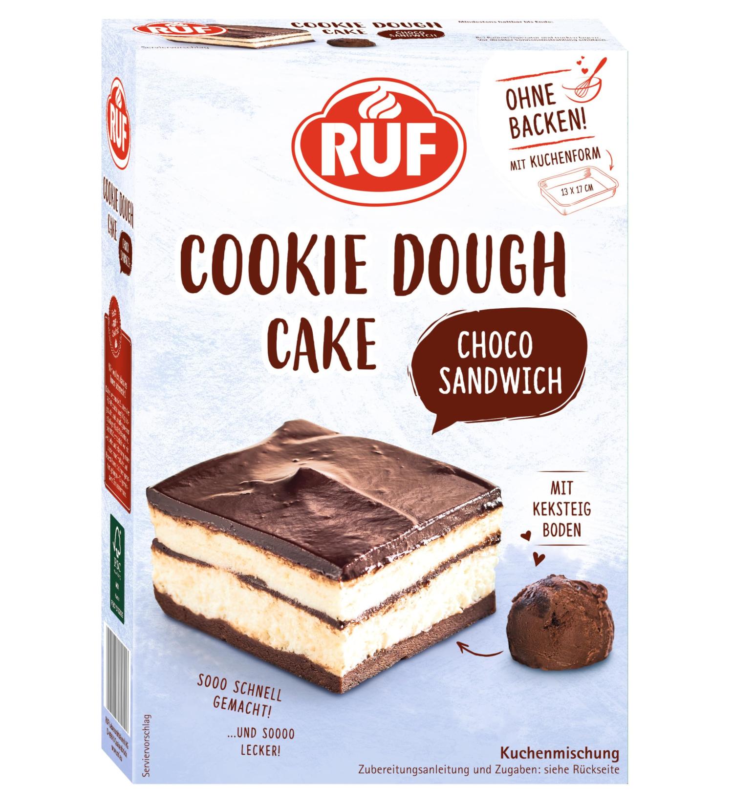 Ruf Cookie Dough Chocolate Sandwich - No-Bake Dessert with Fluffy Cream & Chocolate Glaze | 320g | Includes Cake Mold - Buy Online on GoSupps.com