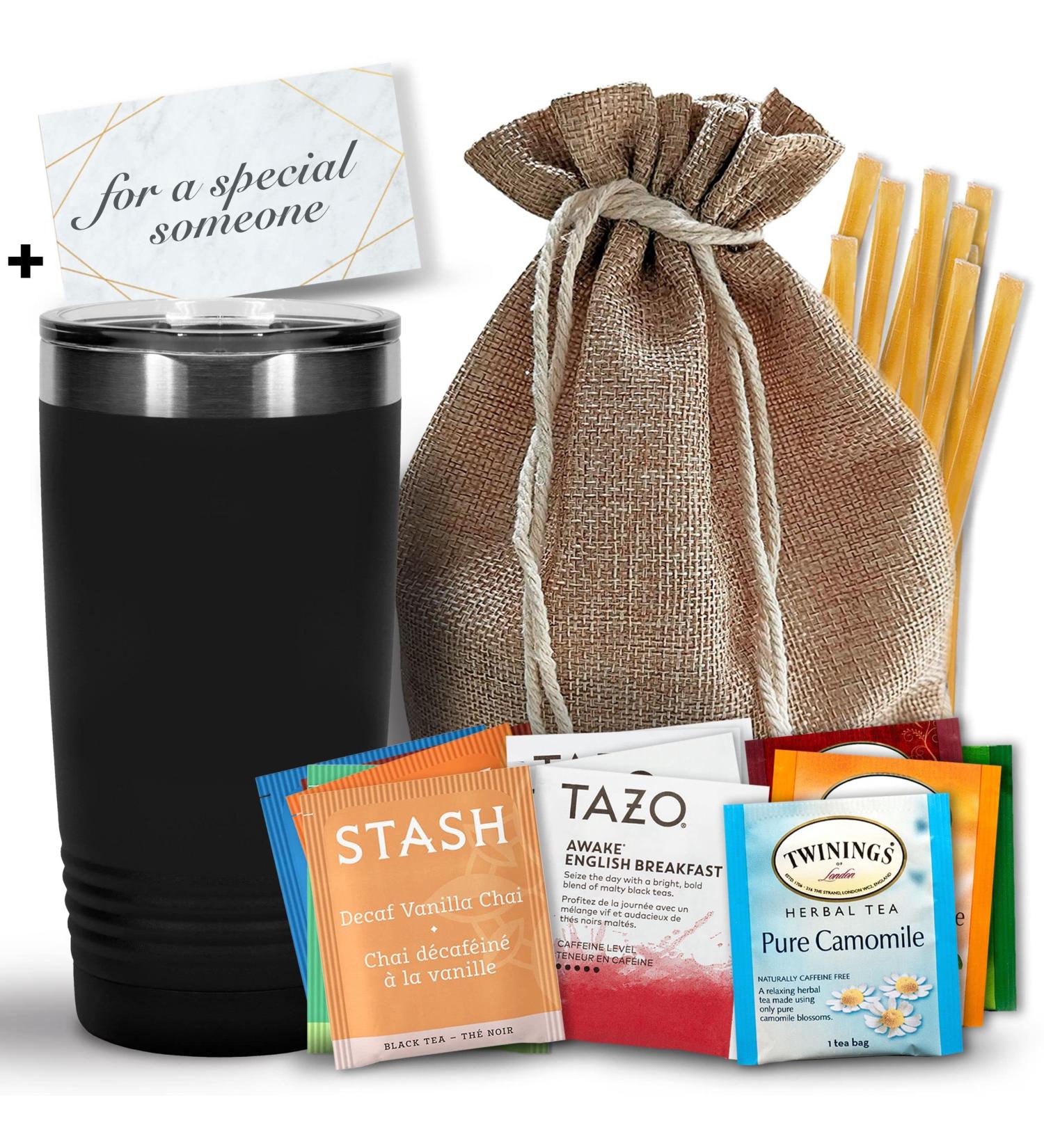 Premium Bellina Tea Gift Basket for Tea Lovers - Herbal Tea Variety Pack with Insulated Tumbler, Honey Straws & Gift Bag - Perfect Gift for Women and Men - Buy Online on GoSupps.com
