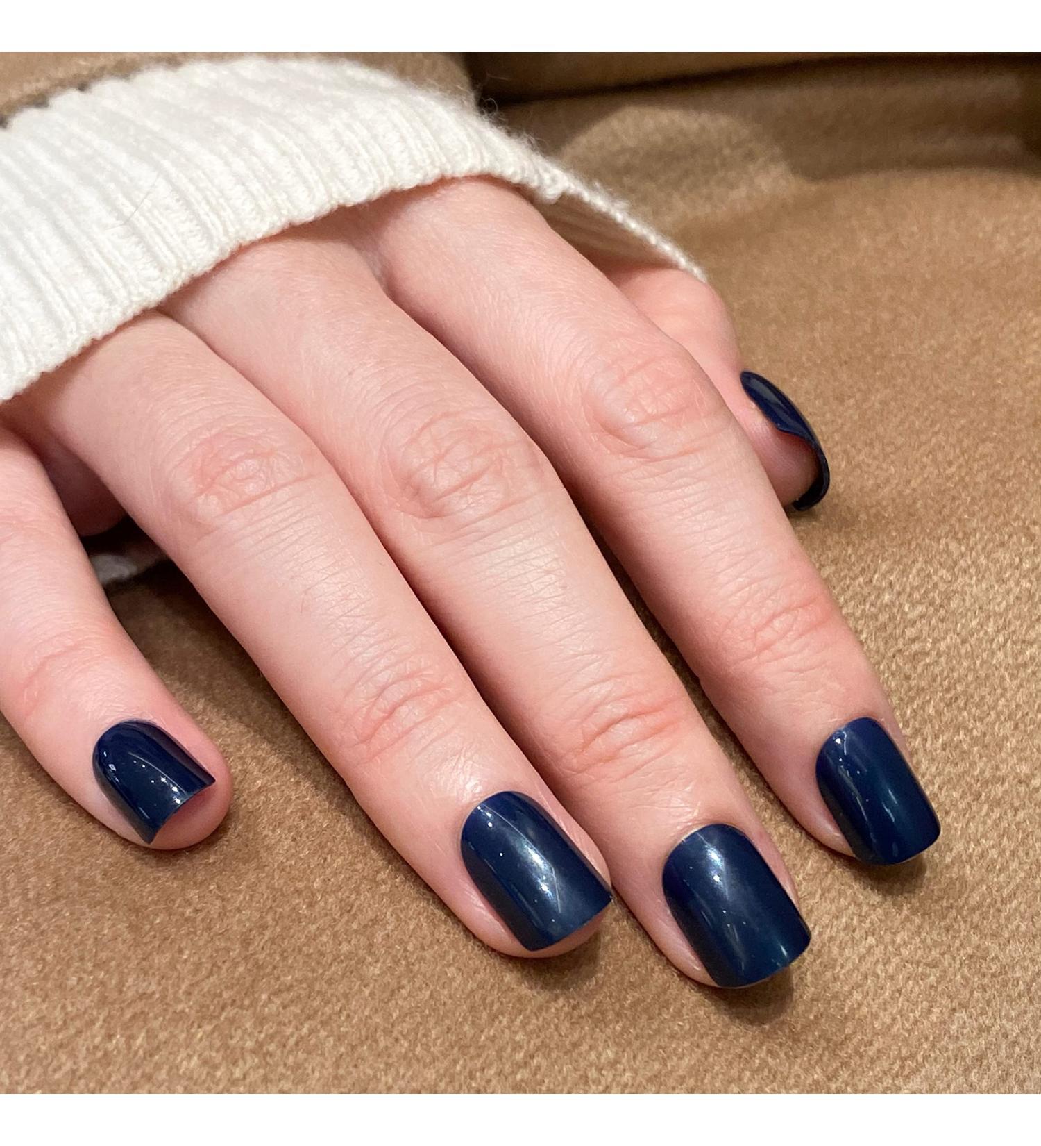Novo Ovo Dark Blue Monochrome Short Corner Oval Press-On Nails | Premium Artificial Fingernails - Easy Application with Glue - Buy Online on GoSupps.com