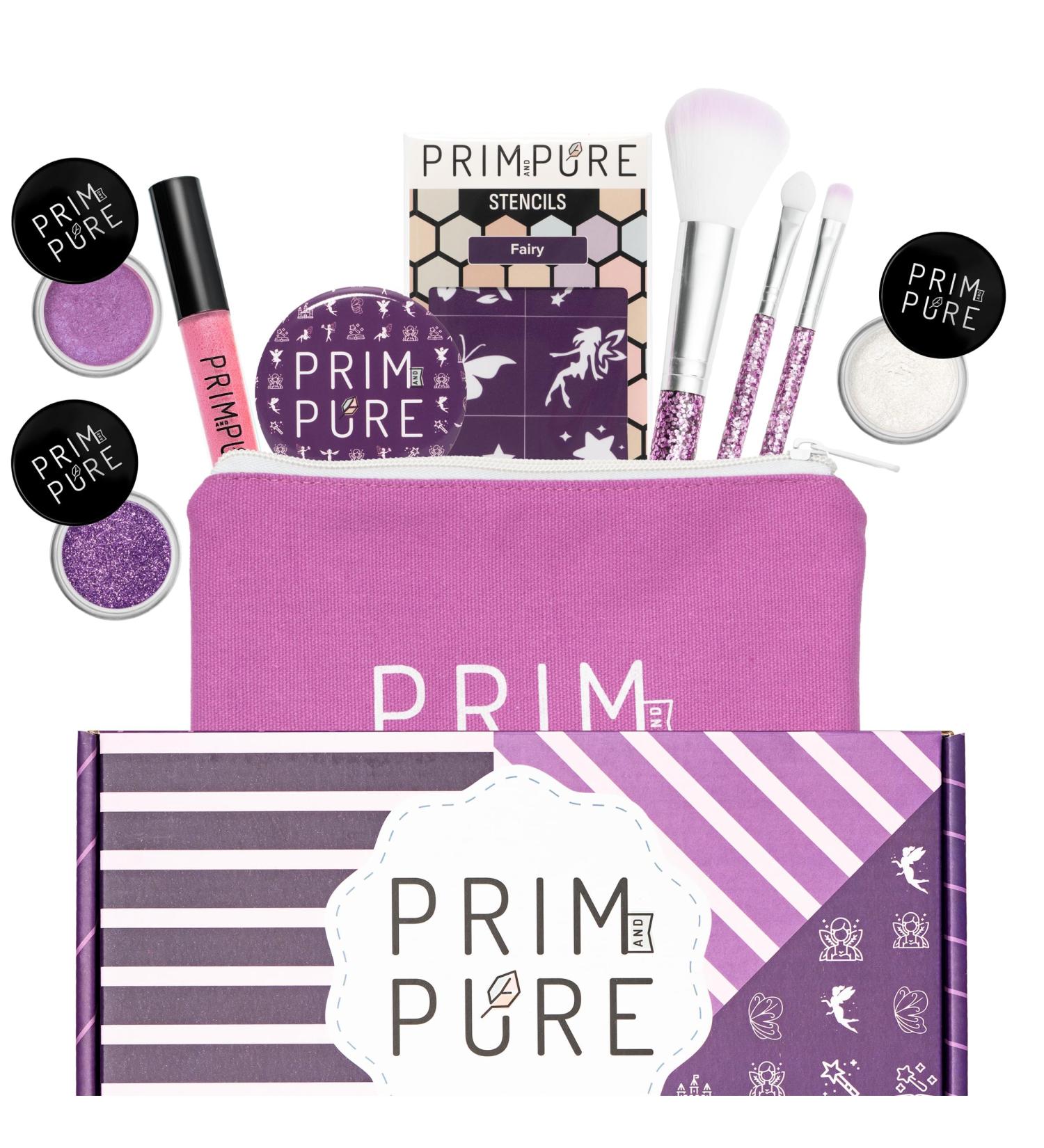 Prim and Pure Kids Makeup Gift Set - Fairy Purple Stencil Bioglitter Eyeshadow Lip Gloss Cosmetic Bag & Brush Accessories | Perfect Gift for Little Beauties - Buy Online on GoSupps.com