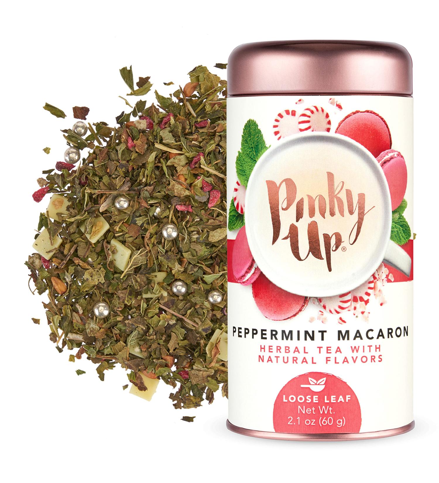 Pinky Up Peppermint Macaron Loose Leaf Herbal Tea - Caffeine Free, Low Calorie, Gluten Free - 2.1 oz Tin (25 Servings) - Buy Online on GoSupps.com