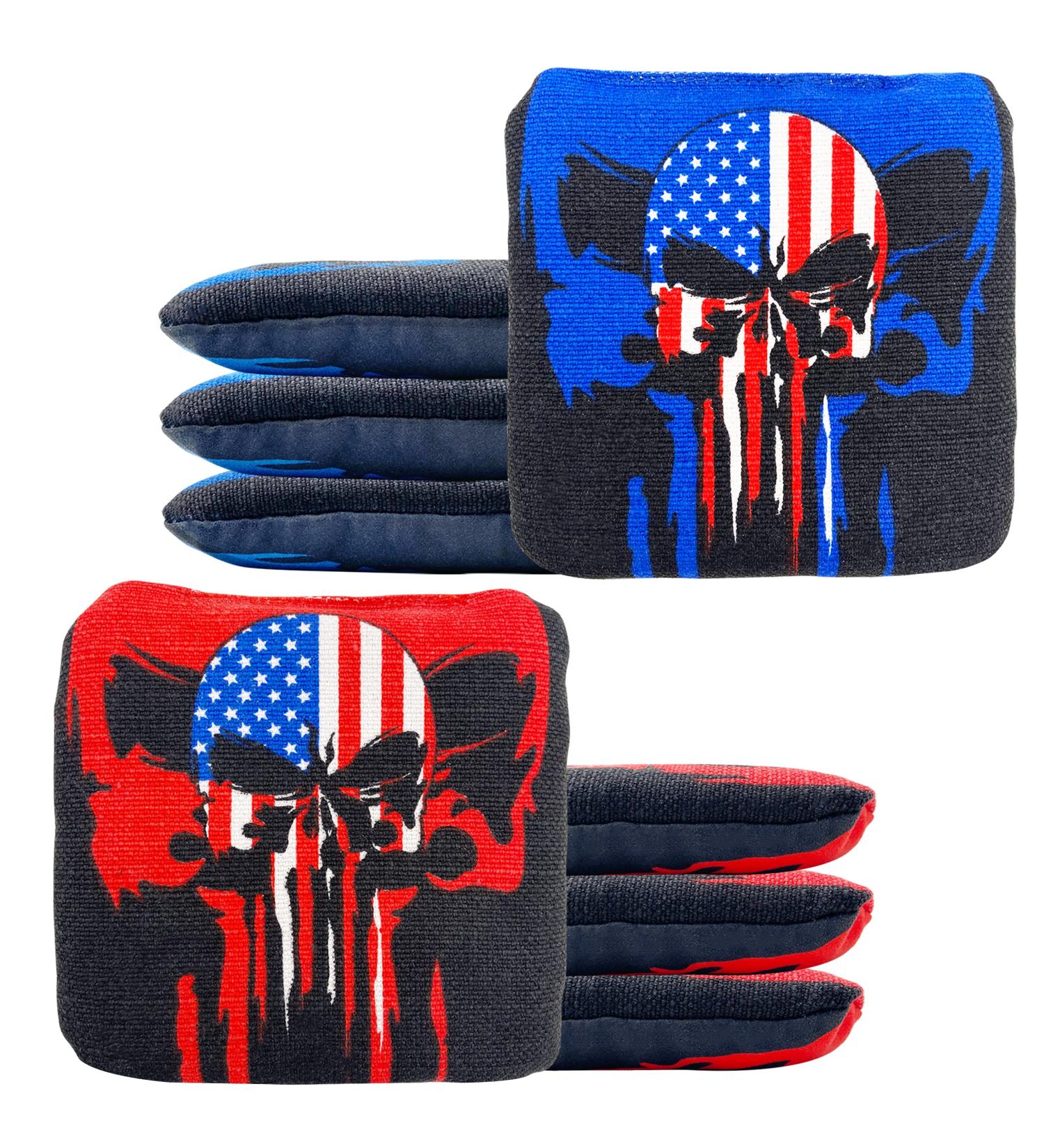 Competitive Series Cornhole Bags Set - Double Sided Professional Style - Includes Canvas Carry Bag - American Skull Design - Set of 8 - Buy Online on GoSupps.com