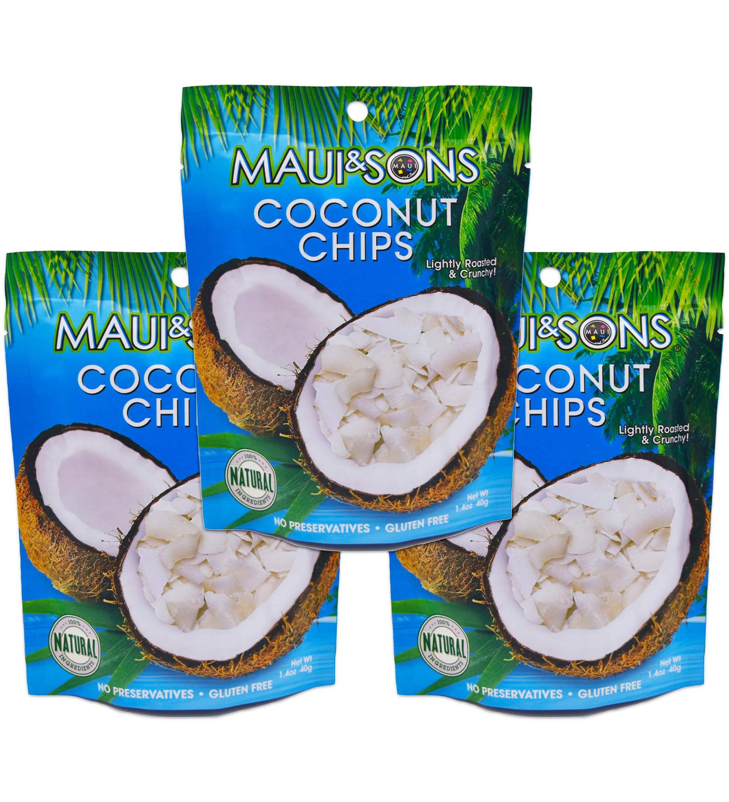 Maui&Sons Coconut Chips - 1.4 Oz (3 Bags) 1.4 Ounce (Pack of 3)