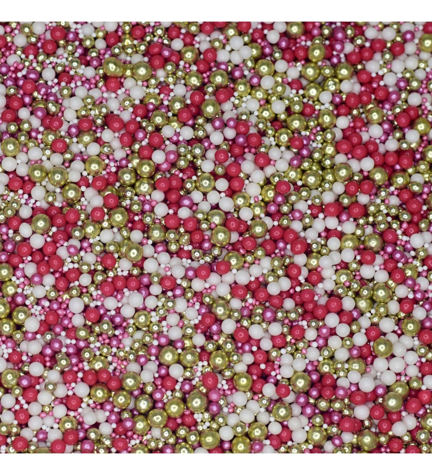 Soul Mate Pink White Gold Sprinkles - Valentines - Edible Pearls - Cake Topper Sprinkles - Edible Cupcake Decorations (60g pouch)