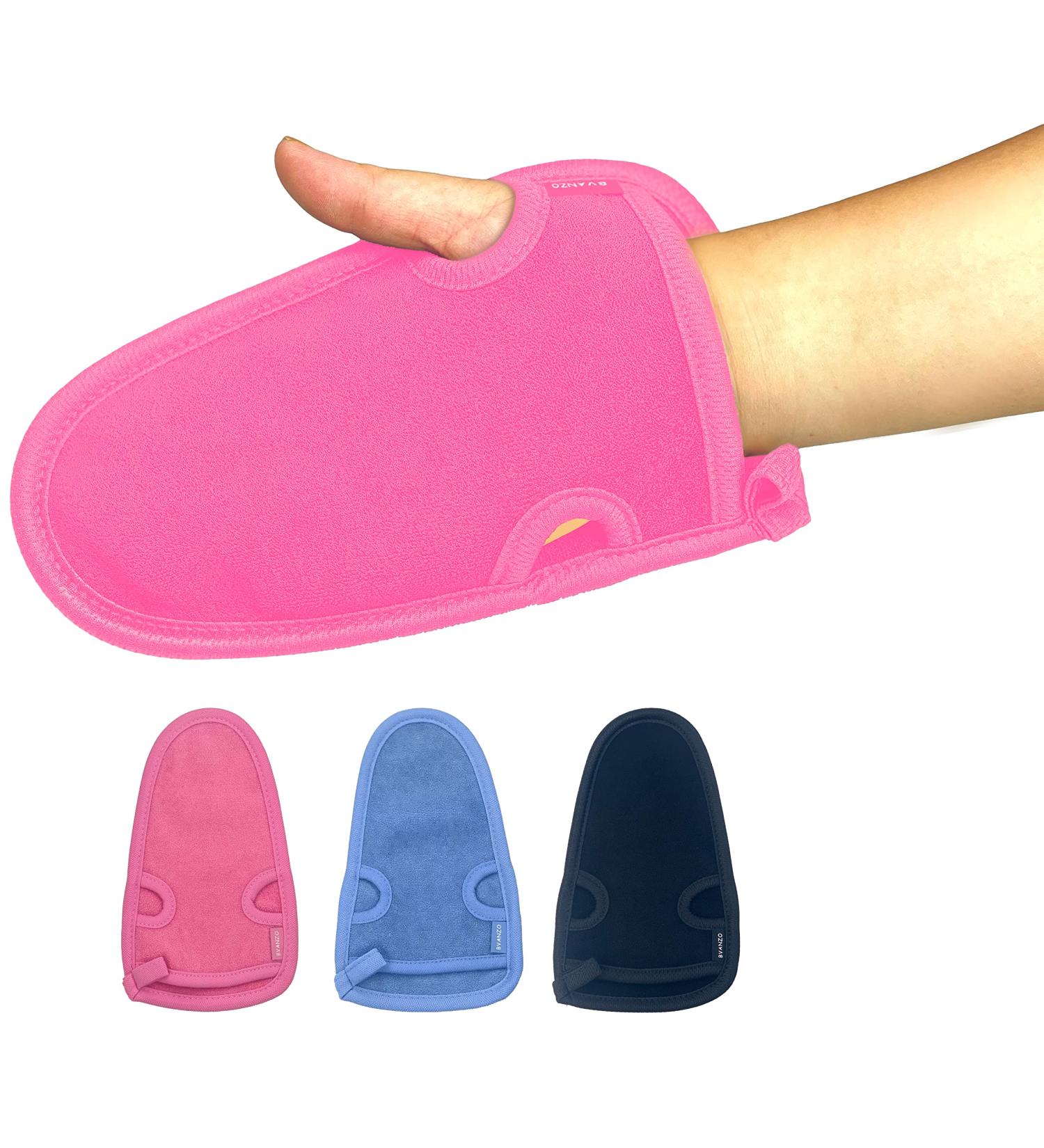 Bvanzo Exfoliating Glove for Dead Skin and Fake Tan Removal - Shower Mitt for Skin Refreshing and Cleansing - Pink - Buy Online on GoSupps.com