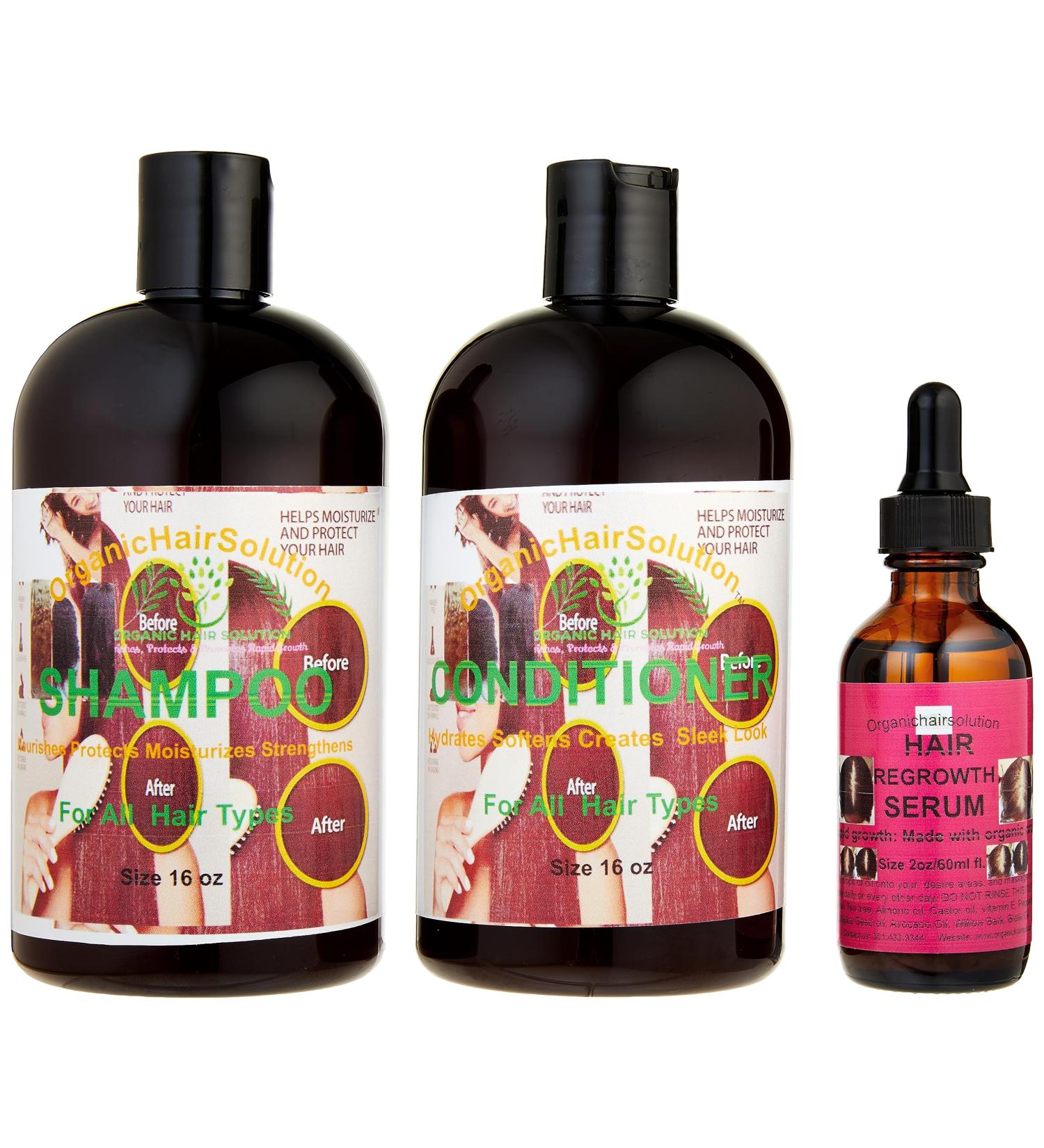 Organic Hair Solution: Shampoo Conditioner & Edge Growth Oil with Aloe Vera Avocado Castor Tea Tree Argan Jojoba & Peppermint for Stronger Thicker Longer Hair - Nourish & Strengthen - Buy Online on GoSupps.com