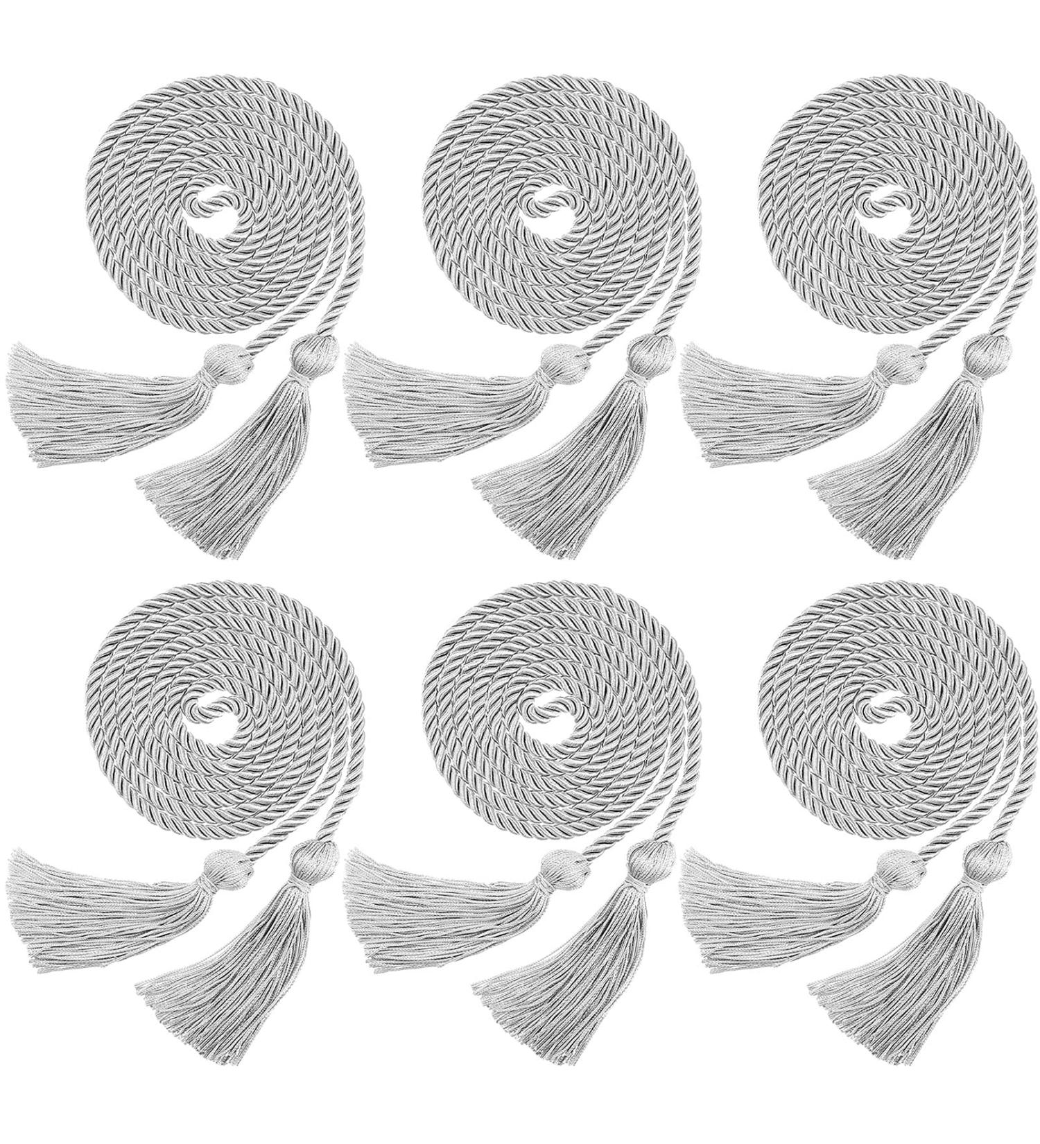 6-Piece Silver Graduation Honor Cords with Tassel - Braided Polyester Yarn for Students - Buy Online on GoSupps.com