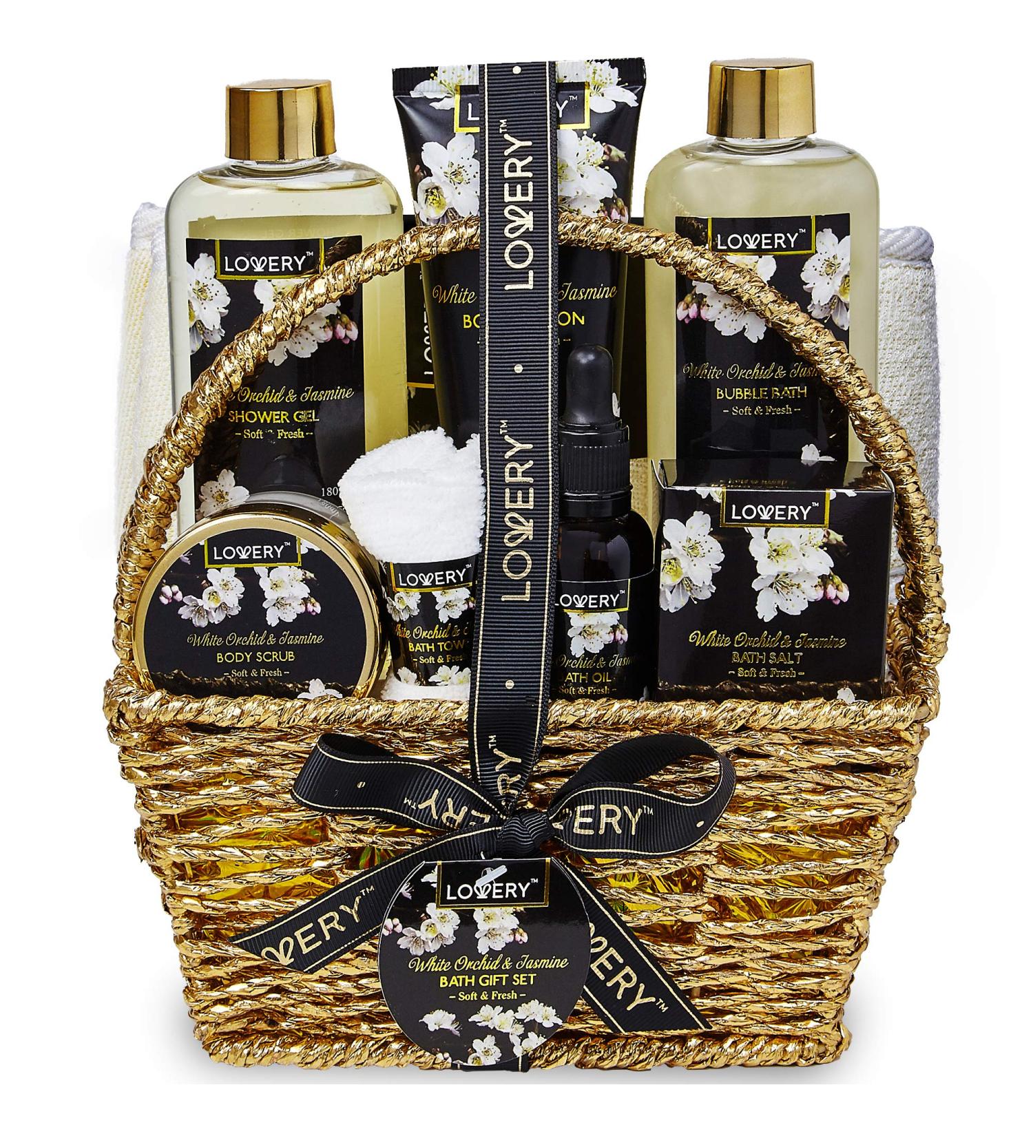 Orchid & Jasmine Home Spa Gift Set for Men and Women - 9 Piece Bath and Body Care Package - Includes Scrubs, Lotions, Oils, and More - Perfect Fathers Day Gift - Buy Online on GoSupps.com