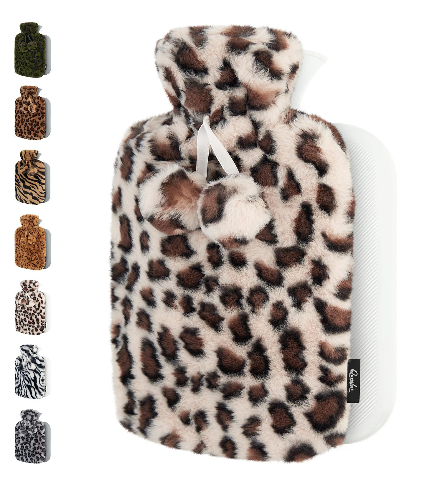 1.8L Hot Water Bottle with Soft Premium Cover - Pain Relief, Cozy Nights - Leopard Cream Design - Buy Online on GoSupps.com