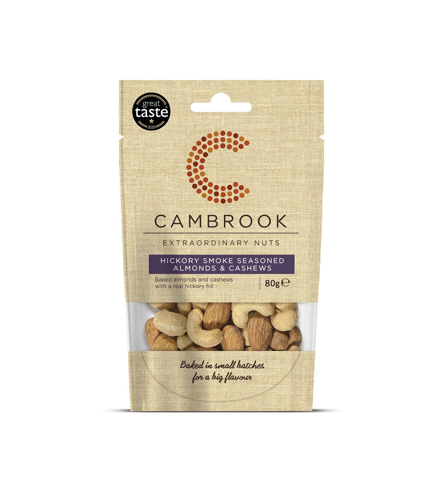 Cambrook Hickory Smoke Seasoned Almonds & Cashews 80g Bag - Premium Quality, Gluten-Free, Vegan Nuts - Buy Online on GoSupps.com