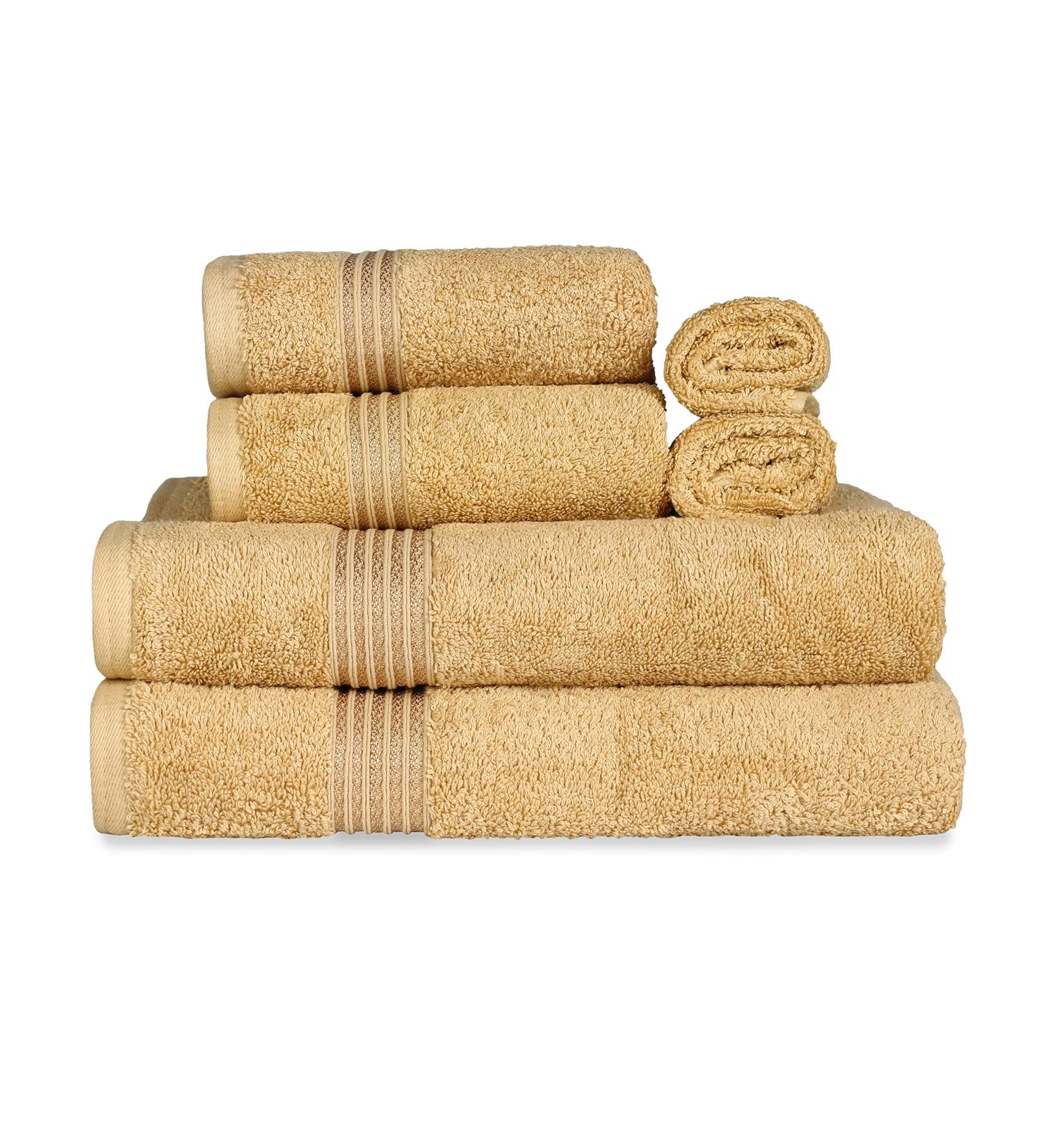 Superior Premium Egyptian Cotton 6-Piece Bath Towel Set - Luxurious Gold Towels - Buy Online on GoSupps.com