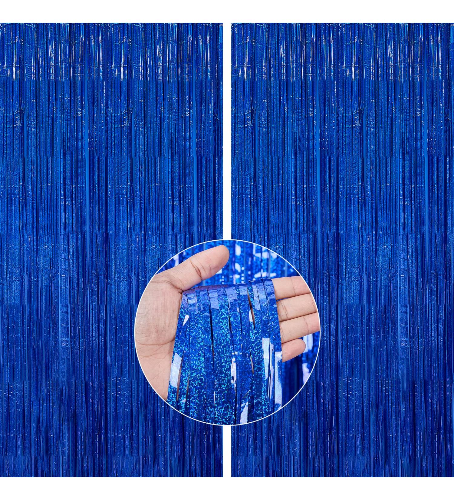 PartyWoo 2 pcs Royal Blue Foil Fringe Curtains for Birthday Wedding Party Decorations - Buy Online on GoSupps.com