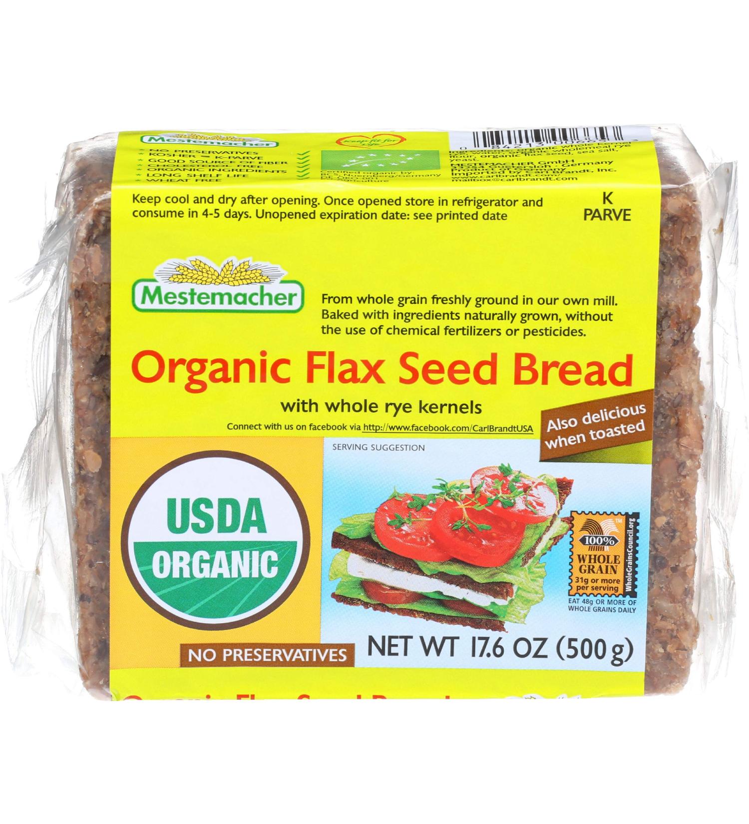 Mestemacher Organic German Flax Seed Bread - 17.6 oz | Healthy Whole Grain Rye Bread - Buy Online on GoSupps.com