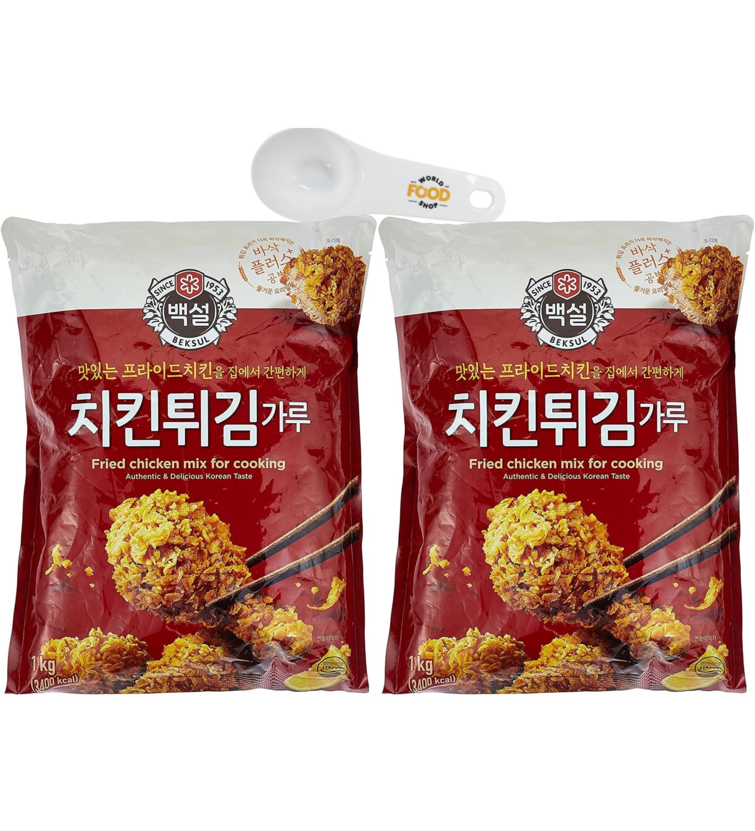 Baeksul Frying Mix Powder For Chicken 1kg - Pack of 2 with World Food Shop Scoop - Crispy Chicken Coating Convenient Duo for Home Cooking Versatile Kitchen Essential - Buy Online on GoSupps.com