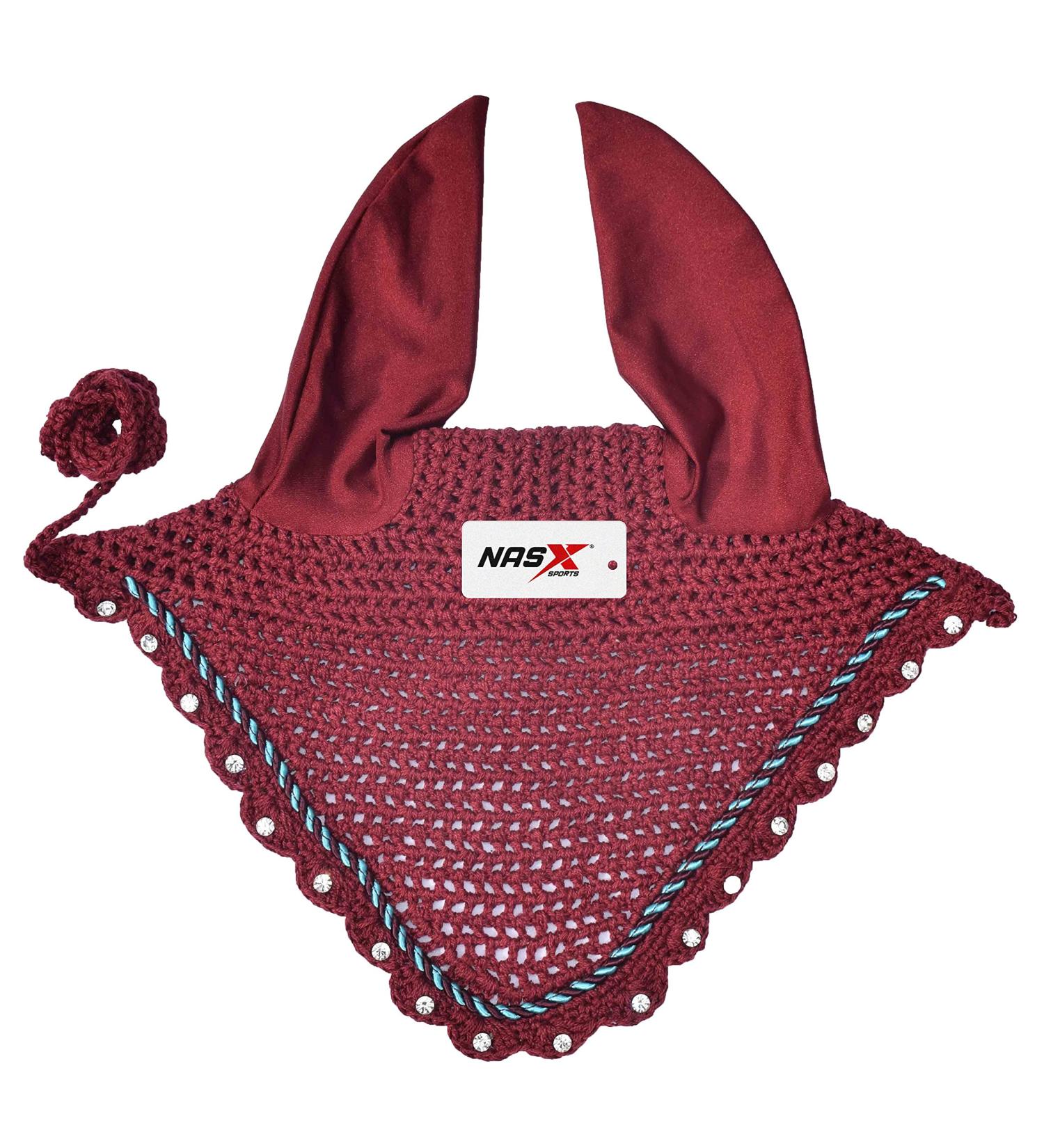 Diamante Crystal Horse Fly Hood Veil Ear Bonnet Flyveil Cotton Crochet Handmade Glitter (FULL Burgundy) FULL Burgundy - Buy Online on GoSupps.com