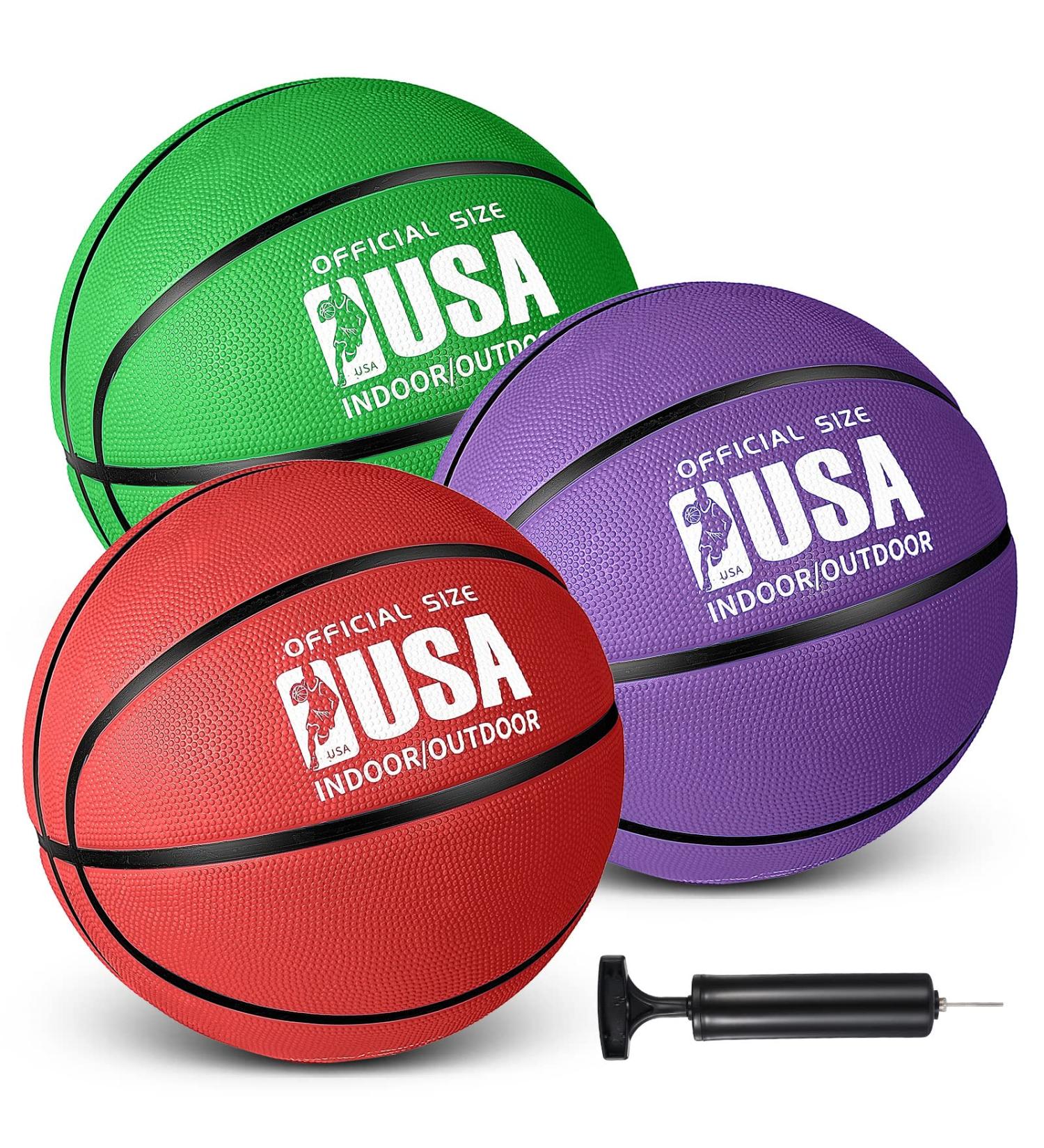 Libima Official Size 5 Rubber Basketball Set - Purple/Green/Red - Indoor/Outdoor Game Practice Training Ball for Kids, Youth, Men, Women - Includes Pump - 27.5 - Buy Online on GoSupps.com