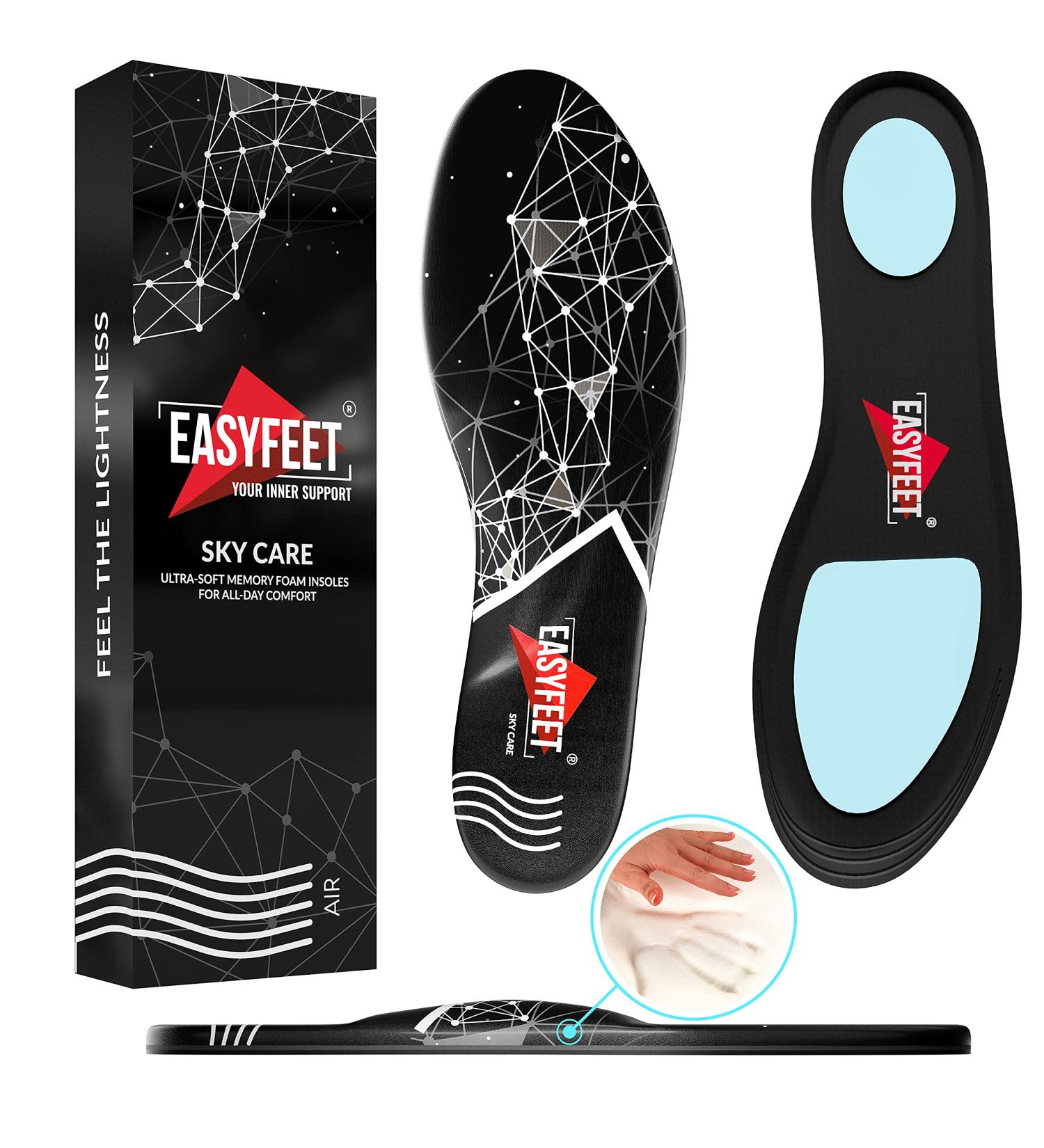 Premium Memory Foam Insole with Arch Support for Men Women - Pain Relief Plantar Fasciitis - Shock Absorption - Fits Work Boots, Running Shoes, Hiking Sneakers - Black - Men 9-10.5/Women 10-11.5 - Buy Online on GoSupps.com