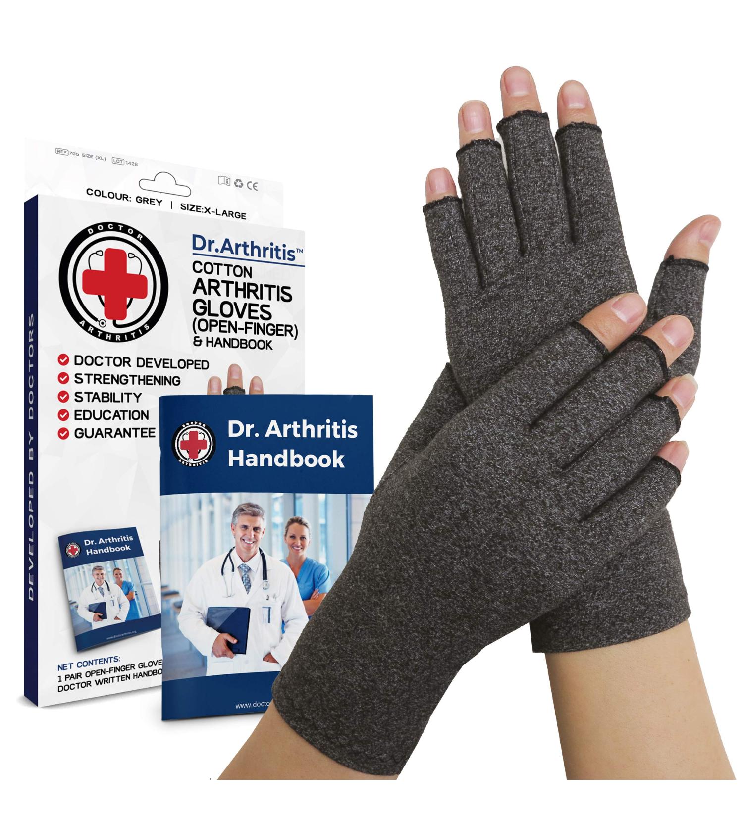 Doctor Developed Compression Gloves for Arthritis + Handbook - Grey XS | 1 Pair - Buy Online on GoSupps.com