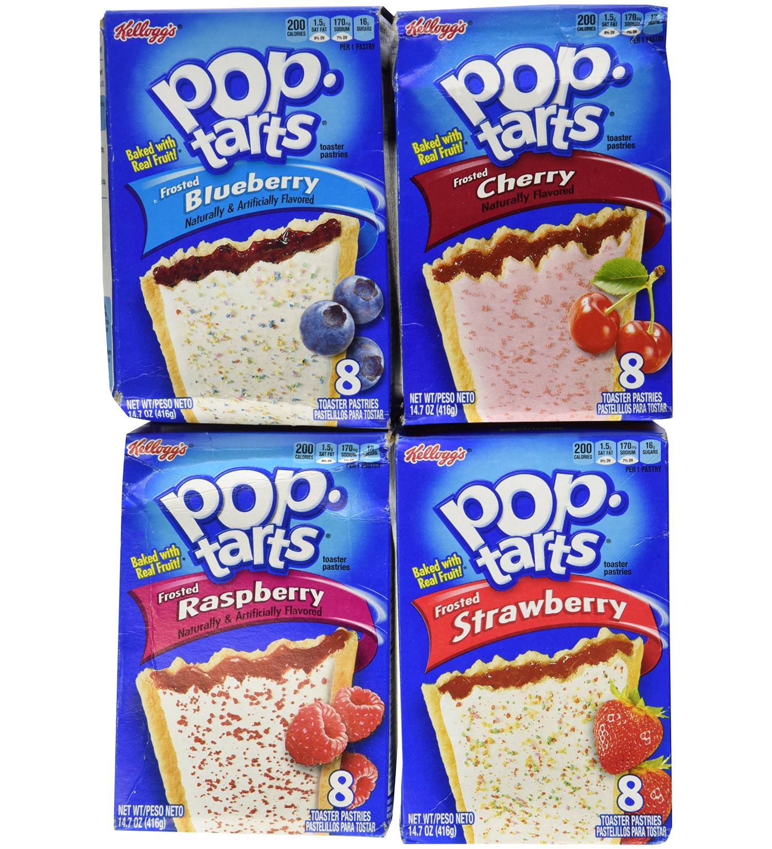 Pop Tarts Variety Pack  Frosted FRUIT Flavors: Strawberry  Blueberry  Cherry  and Raspberry. Bundle of 4-8 Count Boxes  1 of Each Flavor. Great Care Package or Gift - Buy Online on GoSupps.com