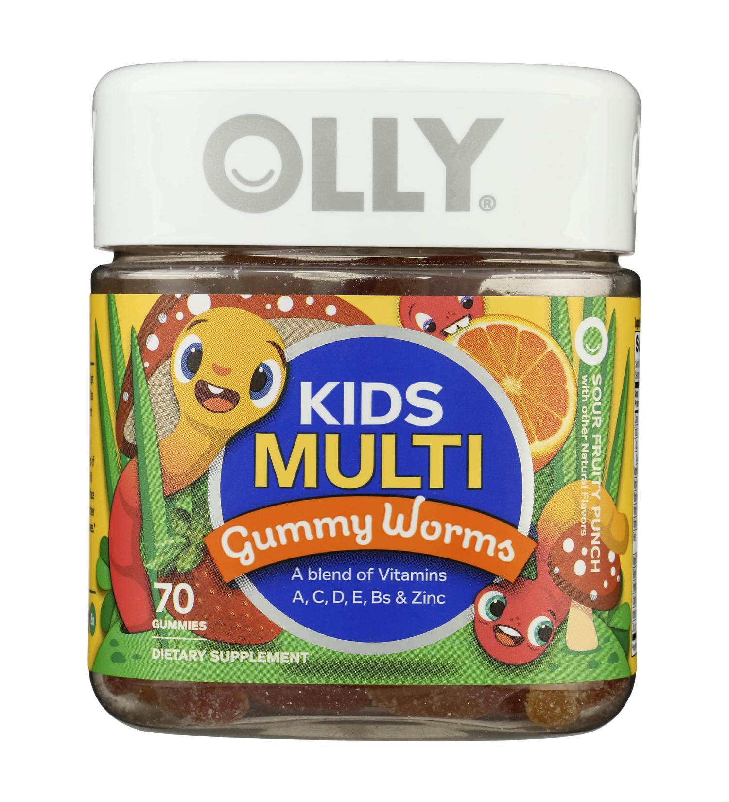 OLLY Kids Multivitamin Support Sour Fruit Punch Gummy Worms No Artificial Flavors 70 Each (Pack of 1)