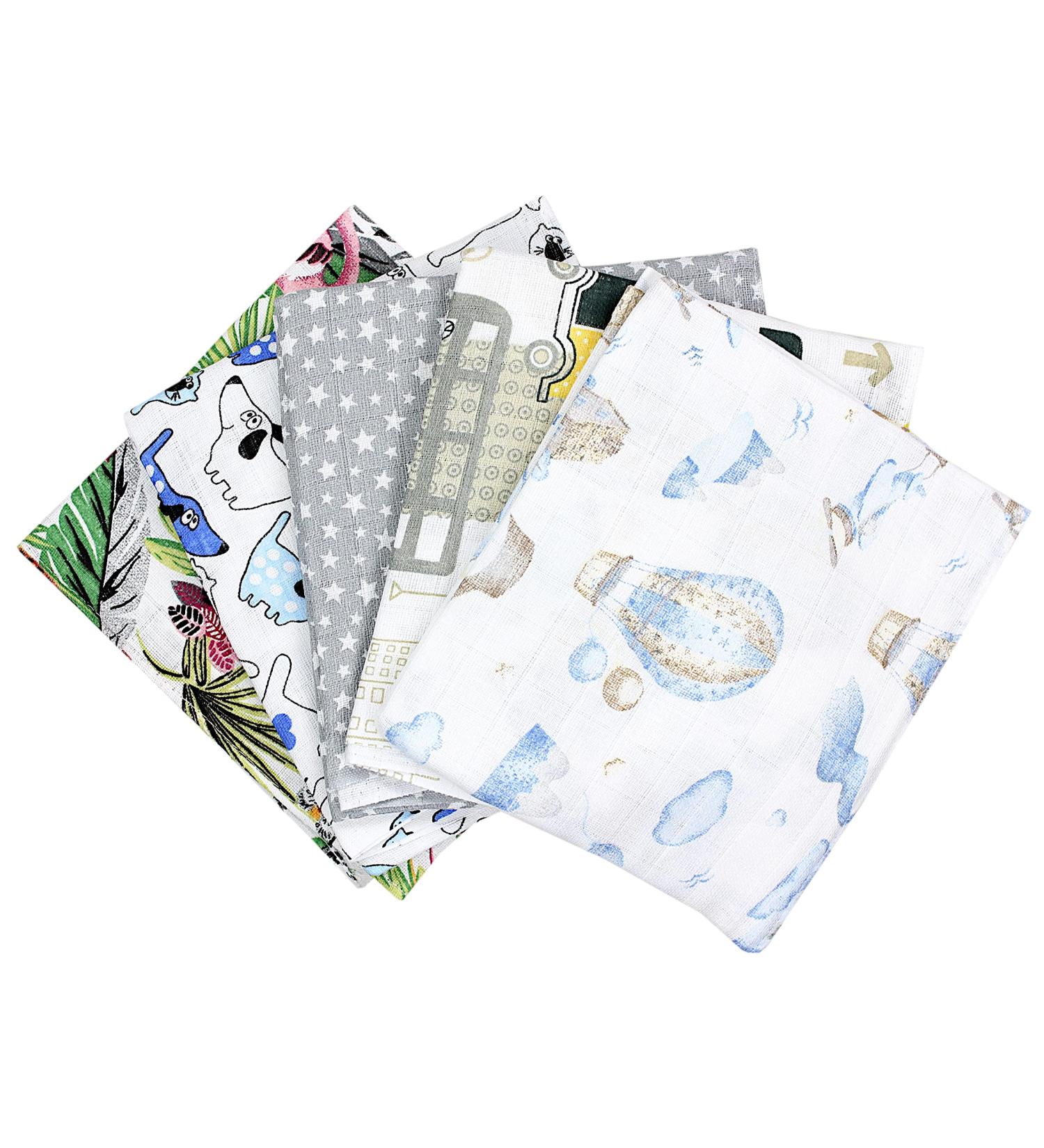 Tuptam Baby Mull Diapers & Spit Towels 70x80 10 Pack with Colorful Balloons Jungle Green Car Yellow Dog Stars Gray - Buy Online on GoSupps.com