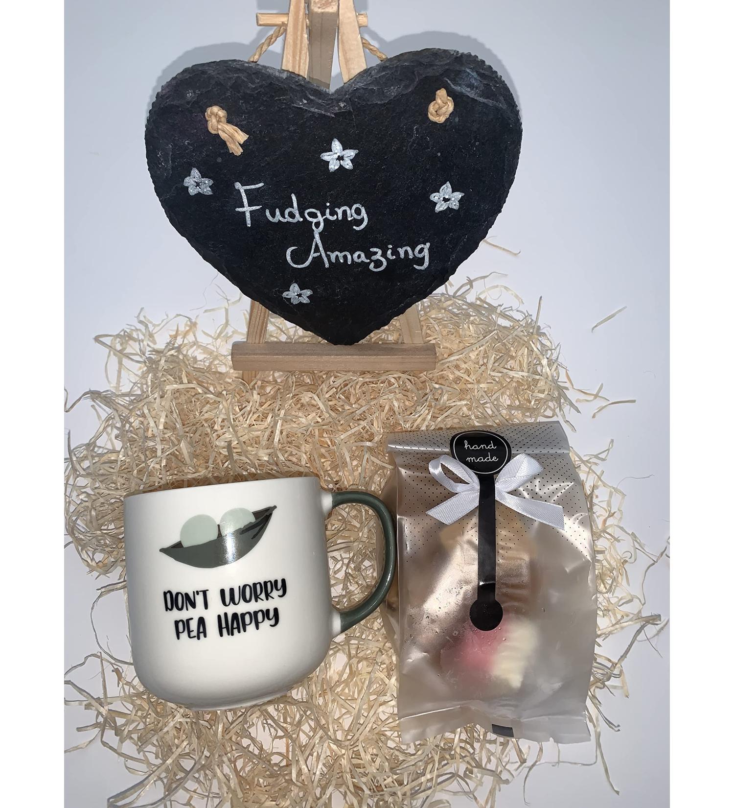 Dont Worry Pea Happy Mug and 150g Fudging Amazing Fudge Gift Set - Buy Online on GoSupps.com