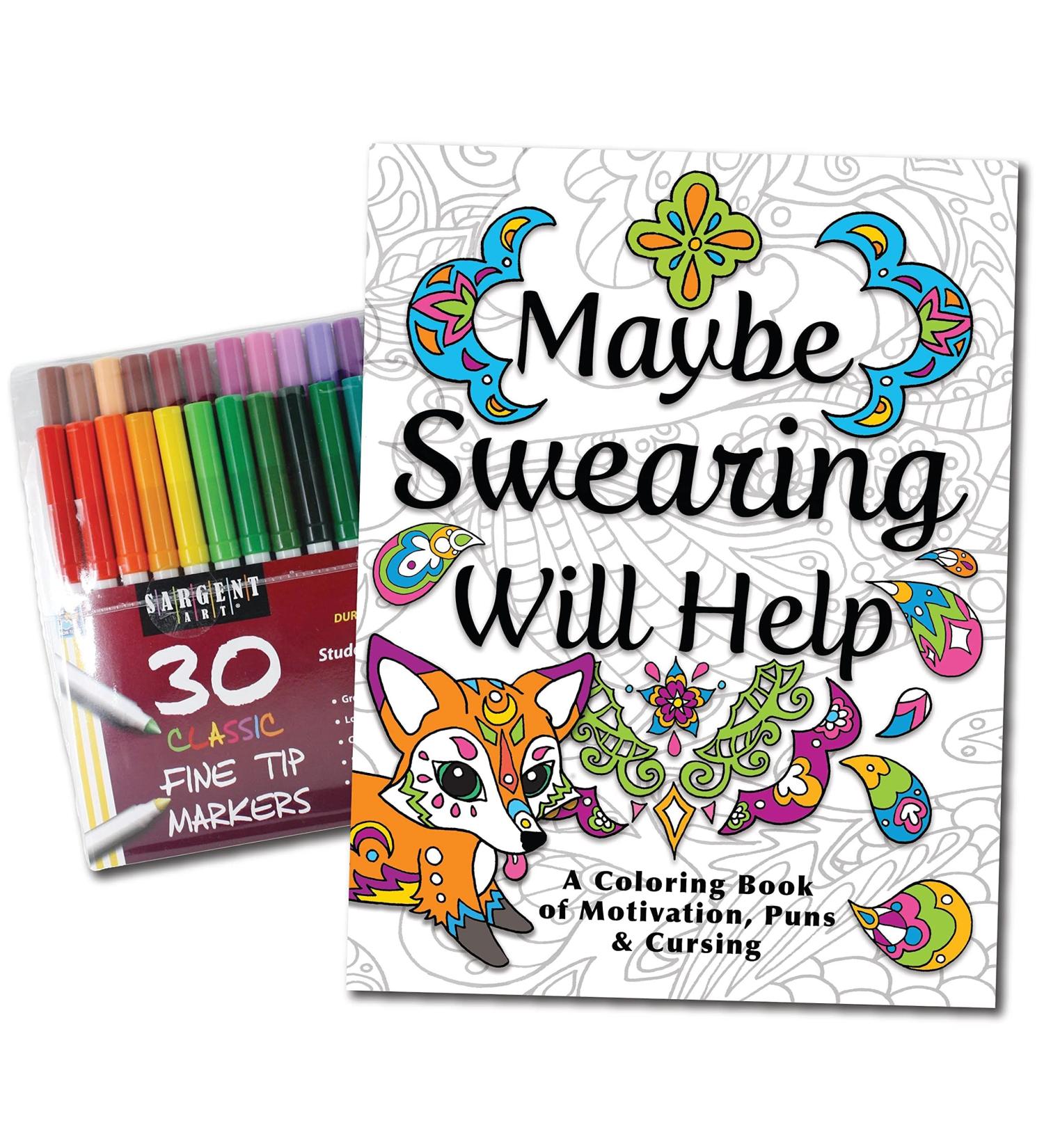 Color Cuss & Laugh Your Way to Less Stress: Swear Word Adult Coloring Book Set with 30 Markers - Fun & Relaxing Anxiety Relief - Buy Online on GoSupps.com