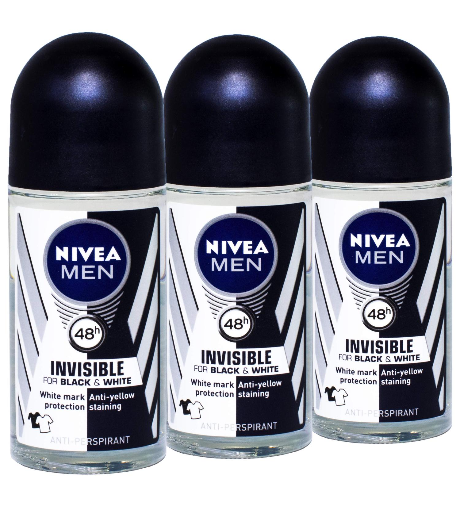 NIVEA MEN Nivea MEN Invisible for Black & White Roll On Lot de 3 rouleaux de papier roll-on 50 ml - Buy Online on GoSupps.com