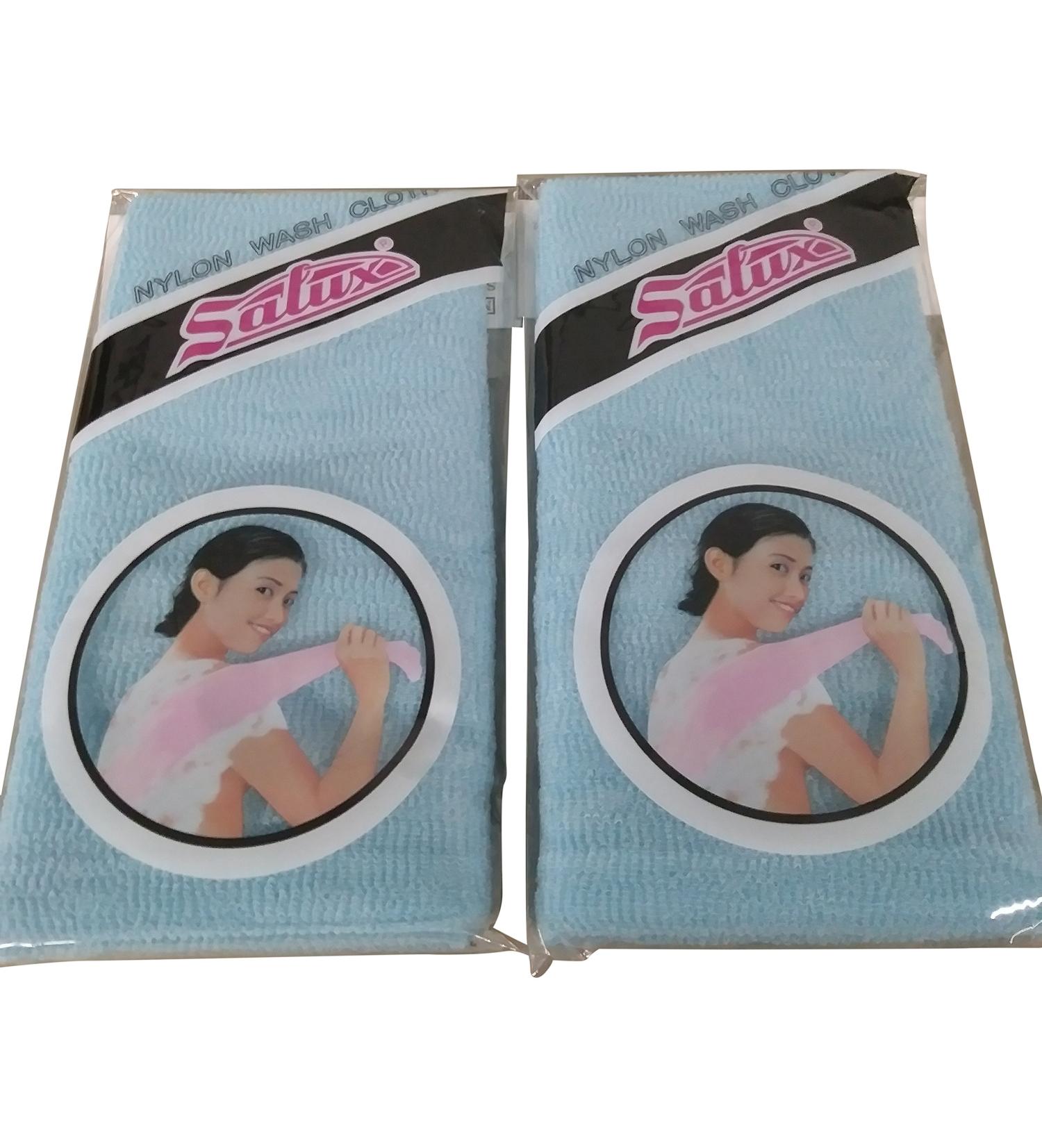 SALUX Nylon Japanese Beauty Skin Bath Wash Cloth/Towel - Blue 2 PACK