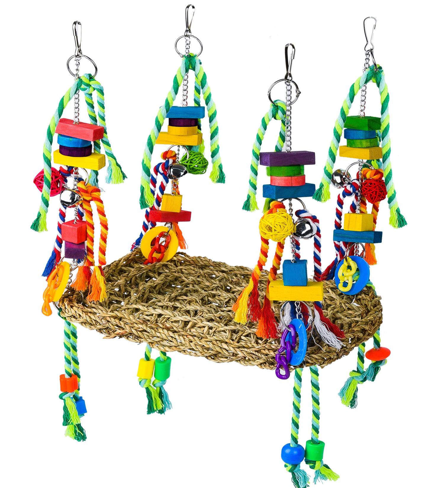 Pomeyard Bird Toy Cockatie: Interactive Climbing and Bouncing Fun for Parrots, Lovebirds, Budgies, and Conures - Green with Bell - Buy Online on GoSupps.com