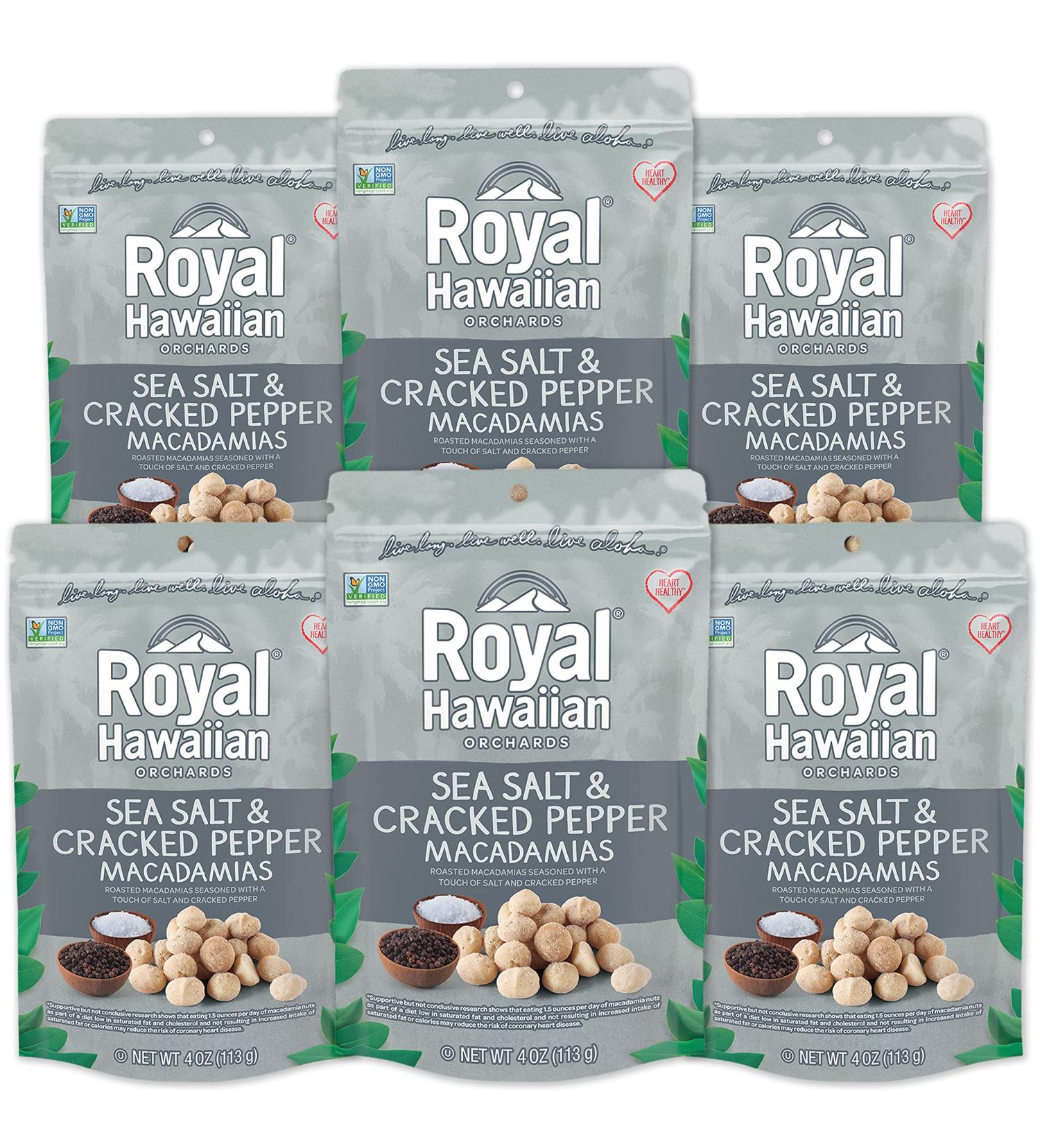 Royal Hawaiian Orchards Sea Salt & Pepper Macadamia Nuts - 4 oz (Pack of 6) | Gourmet Snack - Buy Online on GoSupps.com