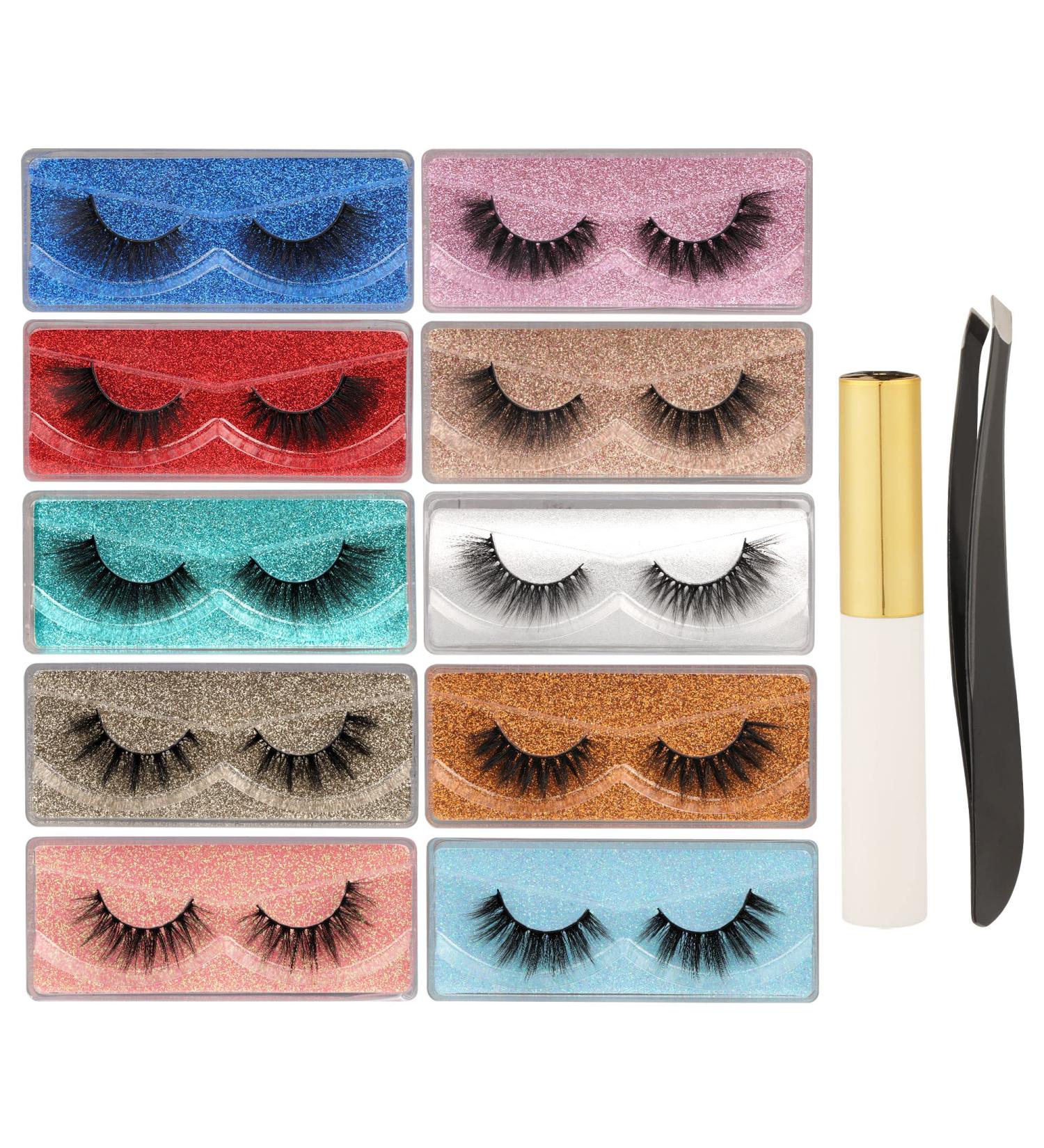10 Pairs Wispy Faux Mink False Eyelashes Set with Glue & Tweezers - Soft, Reusable, Portable Boxes - Buy Online on GoSupps.com