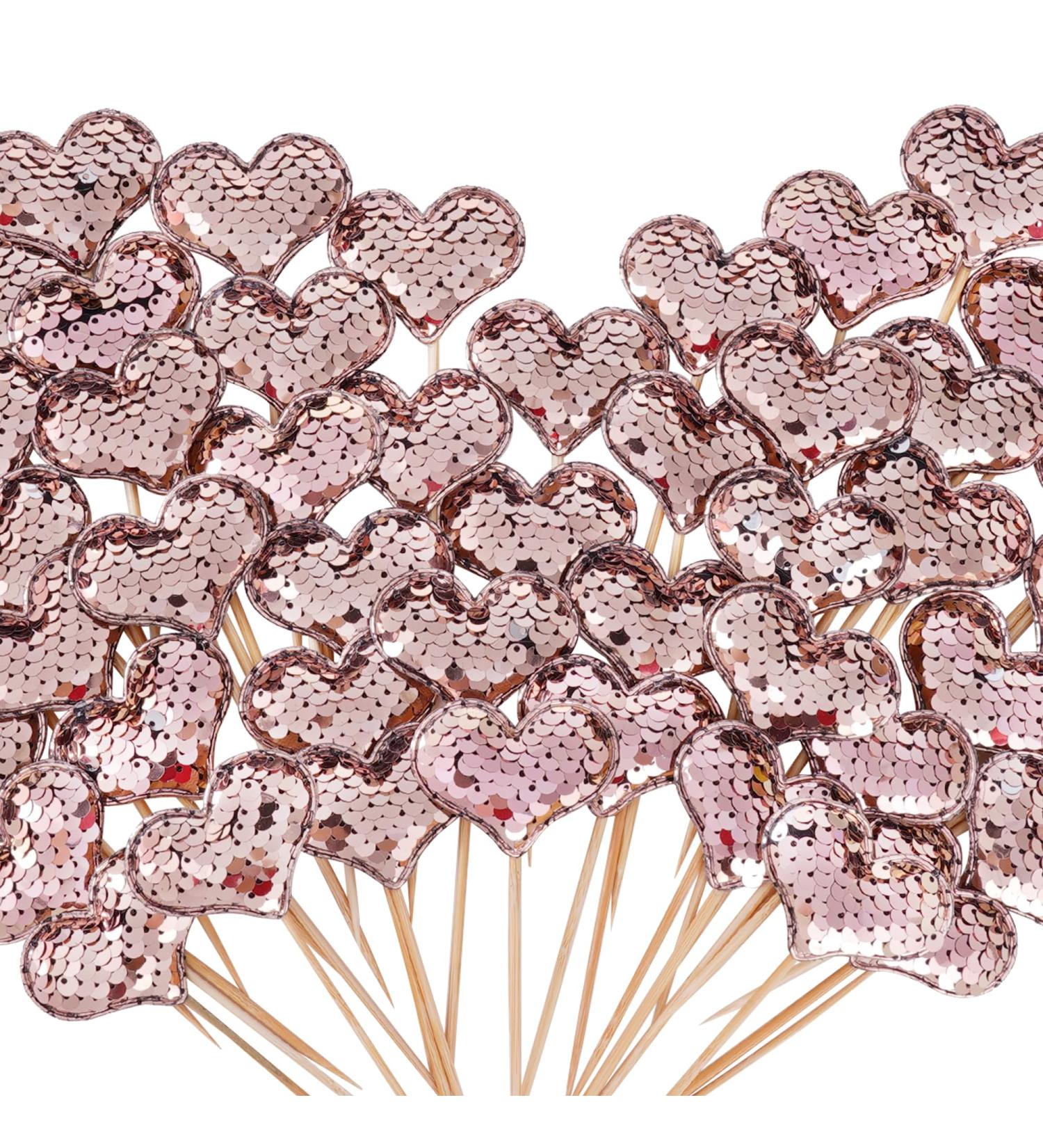 60Pieces Heart Cupcake Toppers Champagne Valentines Day Cupcake Toppers Decorations Double Colors Heart Shaped Cupcake Cake Decorations for Valentine Wedding Party Mother's Day - Buy Online on GoSupps.com