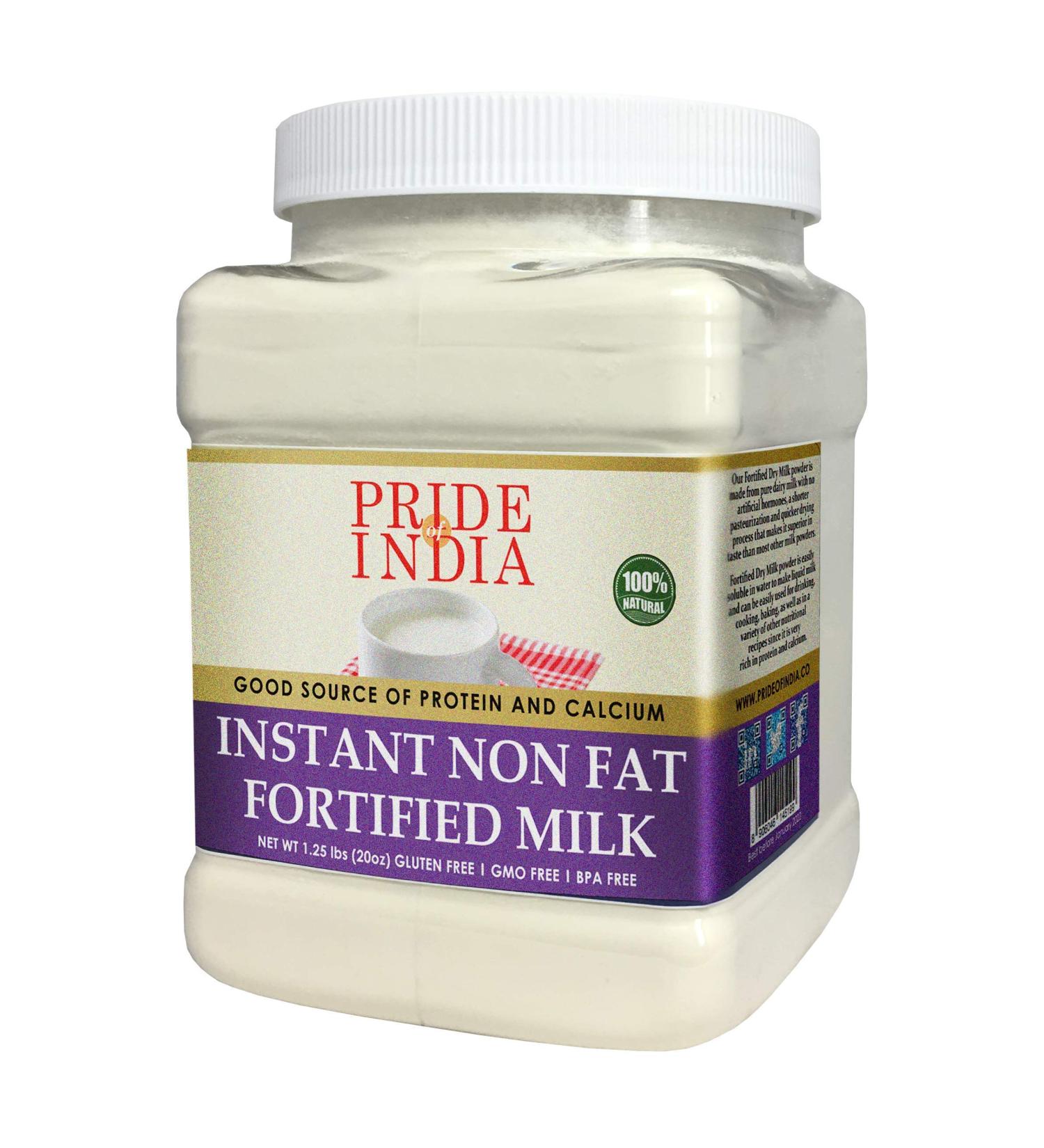 Pride Of India - Instant Fortified Nonfat Dry Milk Powder - Enriched w/ Vitamin D Protein & Calcium - 1.25 lbs (20oz) Jar - Buy Online on GoSupps.com