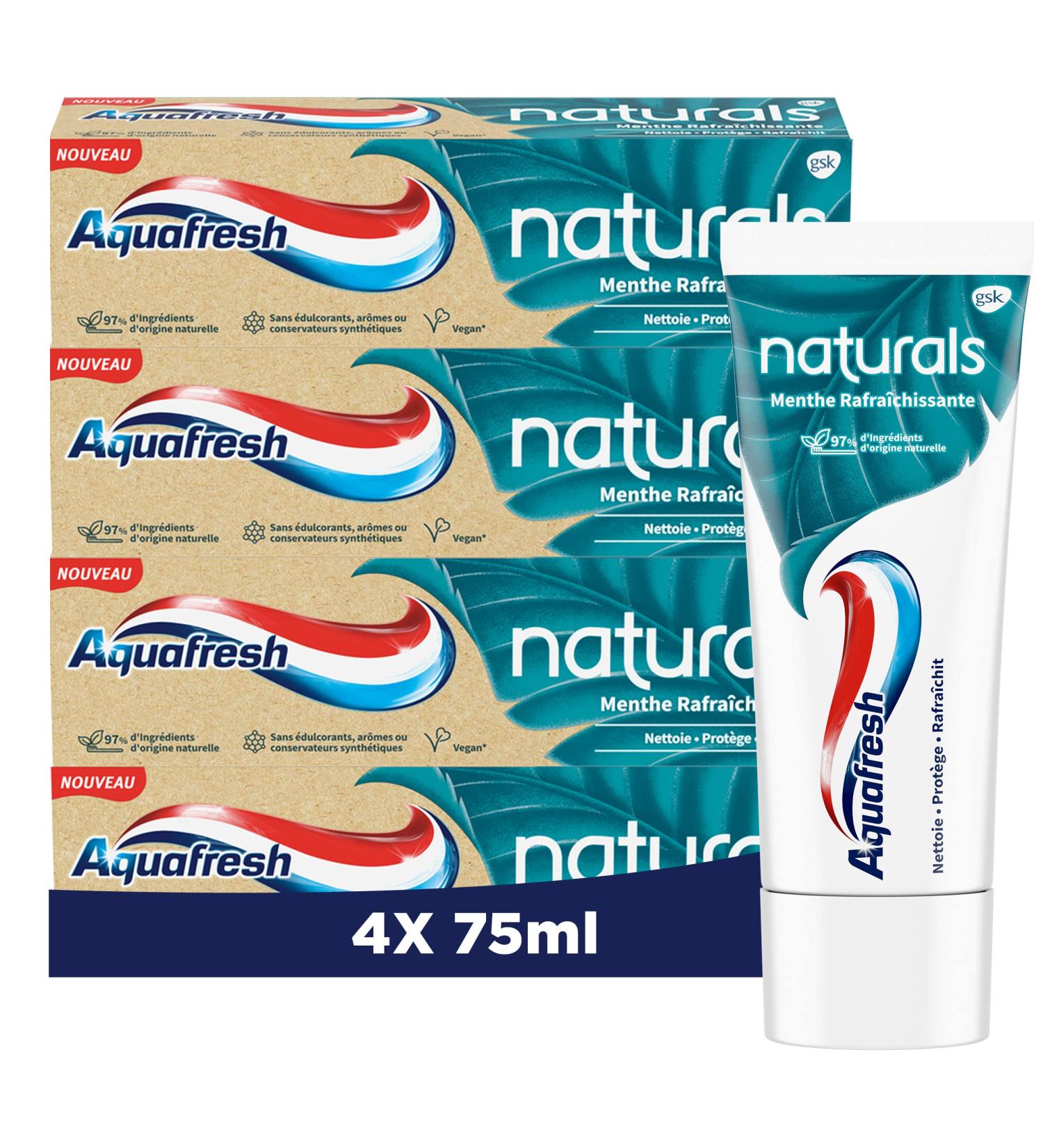 Aquafresh Naturals Toothpaste Refreshing Mint Actively Cleans Refreshes and Protects Teeth 4x75 ml - Buy Online on GoSupps.com