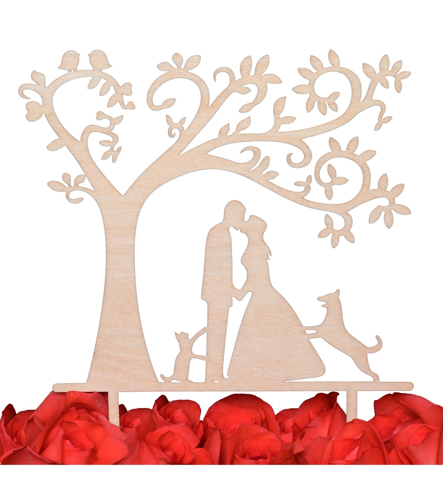 LOVENJOY Wedding Cake Topper Rustic Wood Couple Silhouette Cake Decoration with Dog and Cat Gift Boxed - Buy Online on GoSupps.com