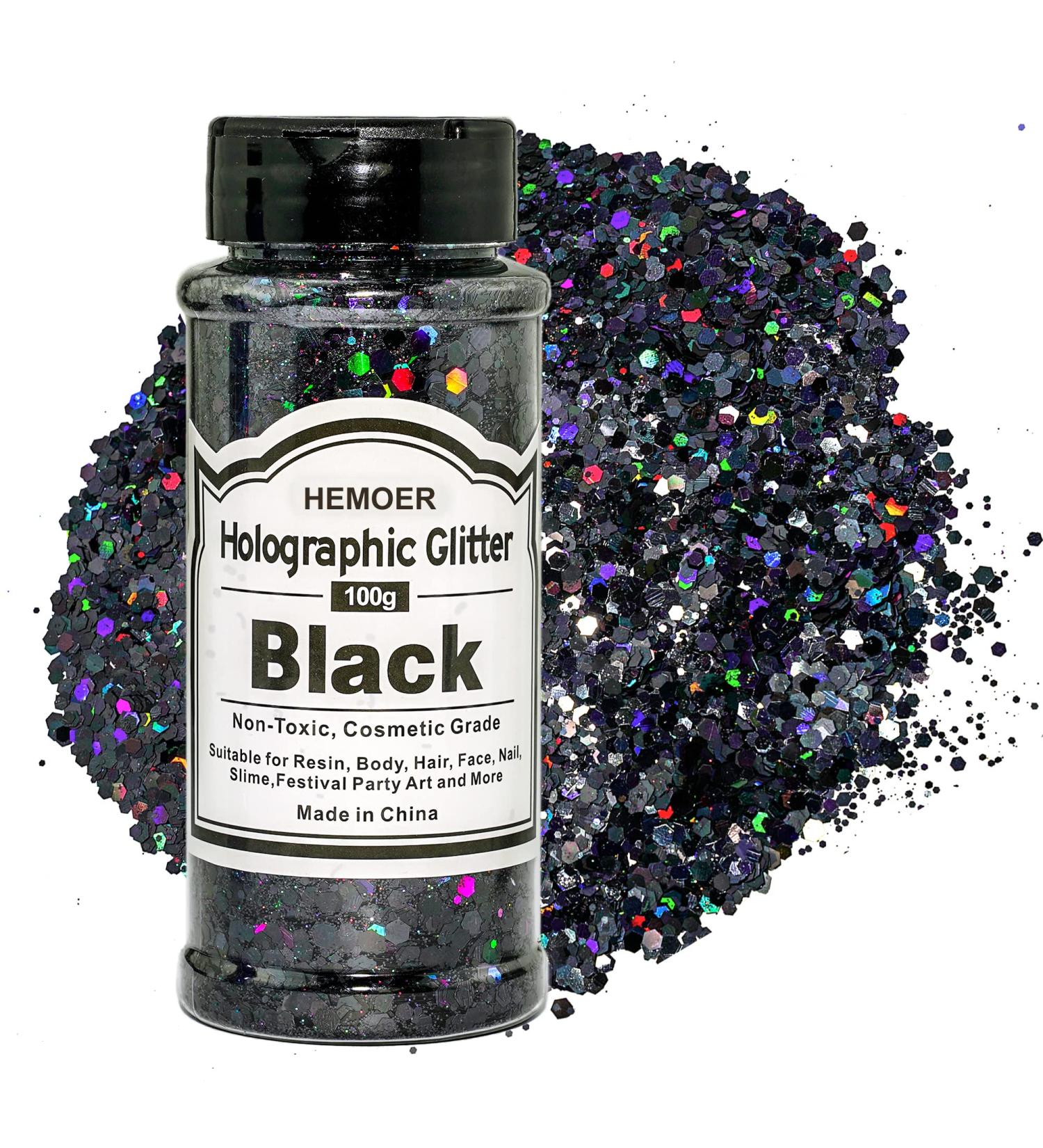 Holographic Chunky Black Glitter Set - 100g for Resin, Body, Hair, Face, Nails, Slime & Art - Buy Online on GoSupps.com