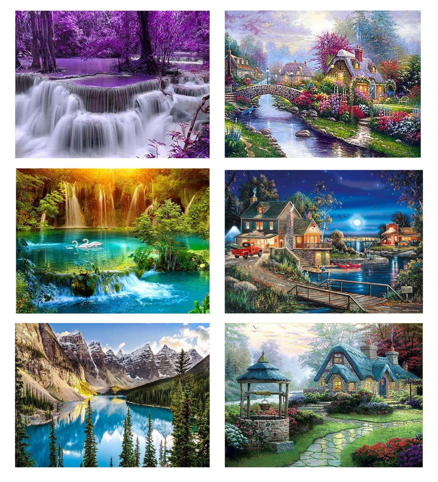 6 Pack Landscape Waterfall Paint by Numbers Kits - Easy DIY Acrylic/Watercolor for Adults & Kids - Gift & Home Decor - 11.8 X 15.75 Inch - Buy Online on GoSupps.com